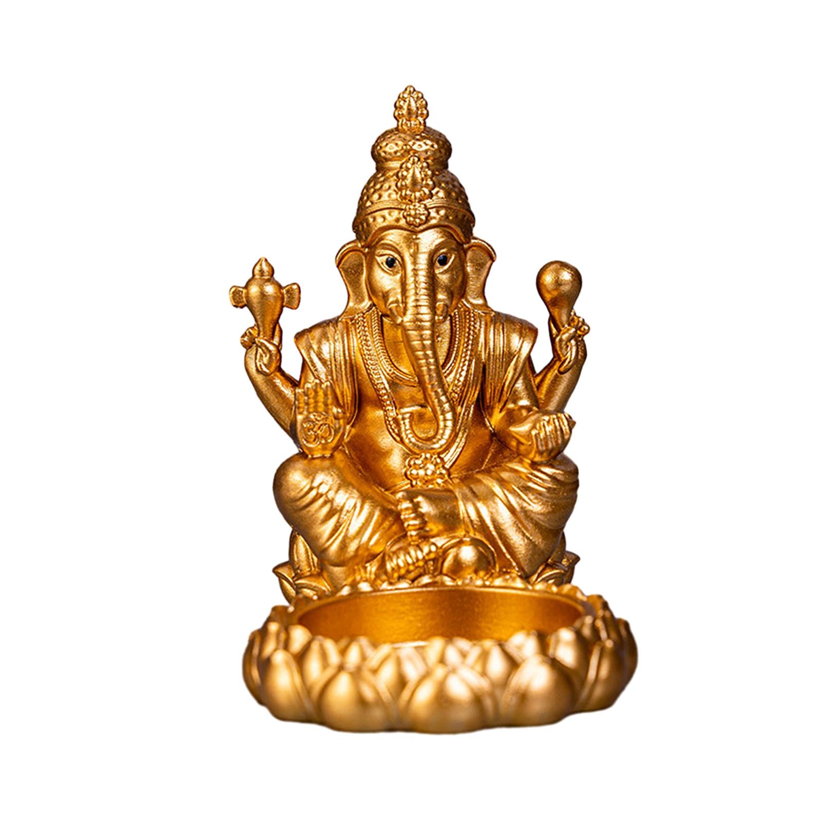 Resin Elephant Ganesha Statue Votive Candle Holder Handmade for Fairy Garden