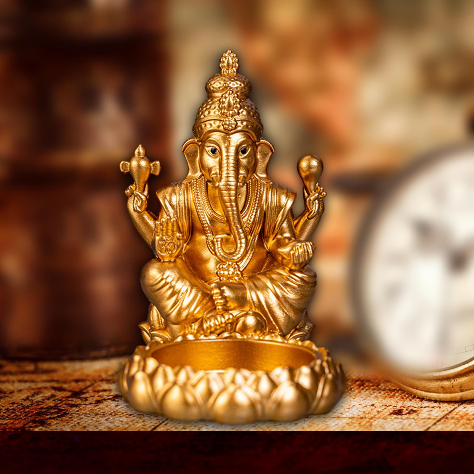 Resin Elephant Ganesha Statue Votive Candle Holder Handmade for Fairy Garden