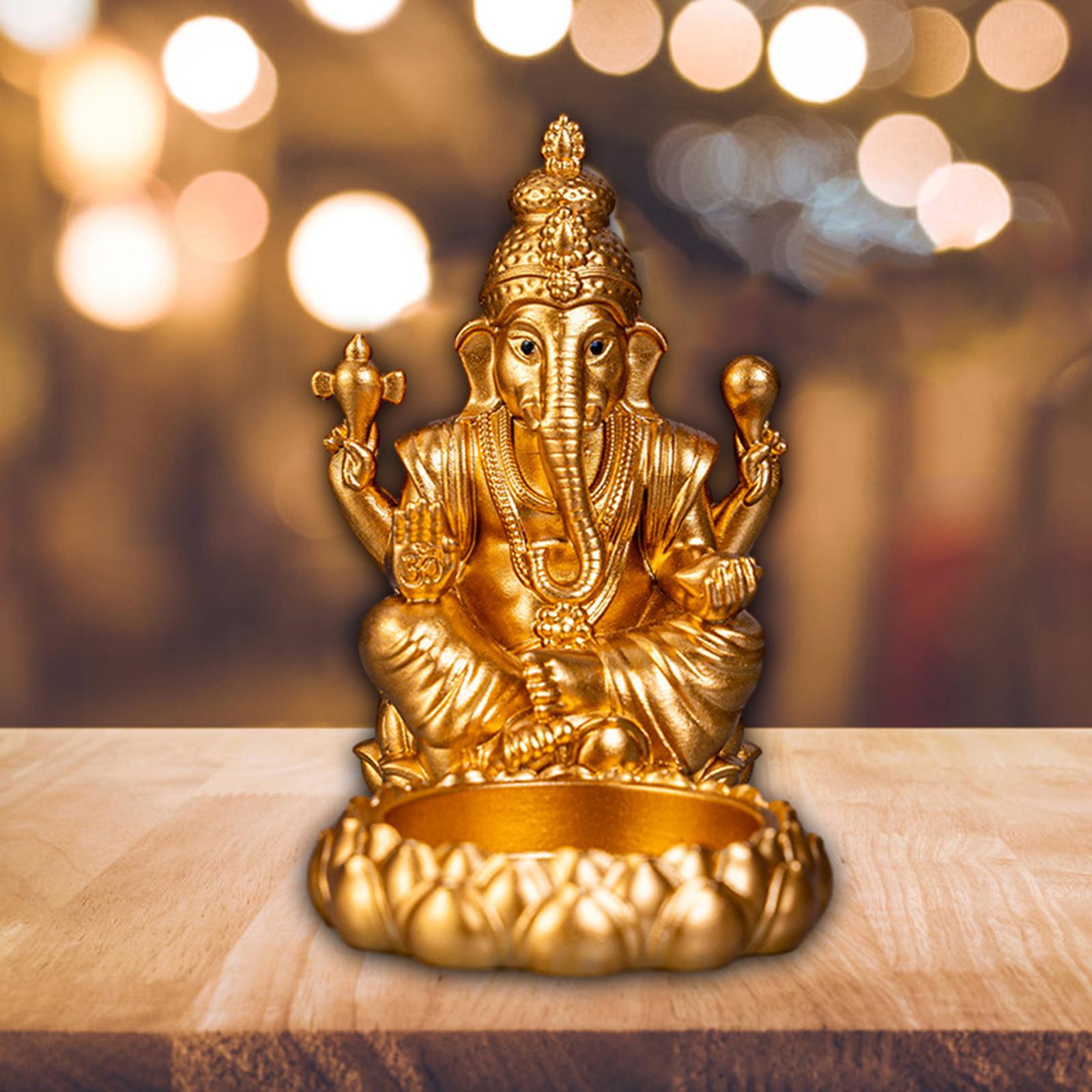 Resin Elephant Ganesha Statue Votive Candle Holder Handmade for Fairy Garden