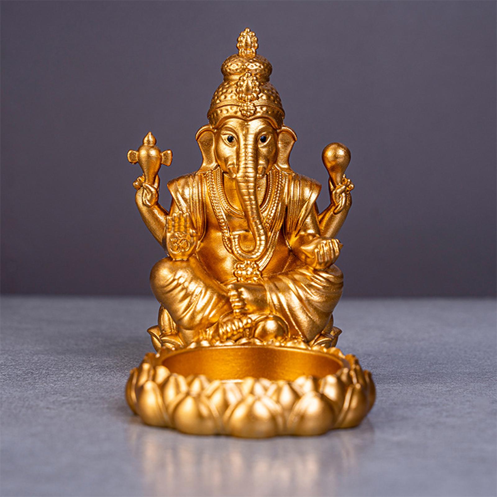 Resin Elephant Ganesha Statue Votive Candle Holder Handmade for Fairy Garden