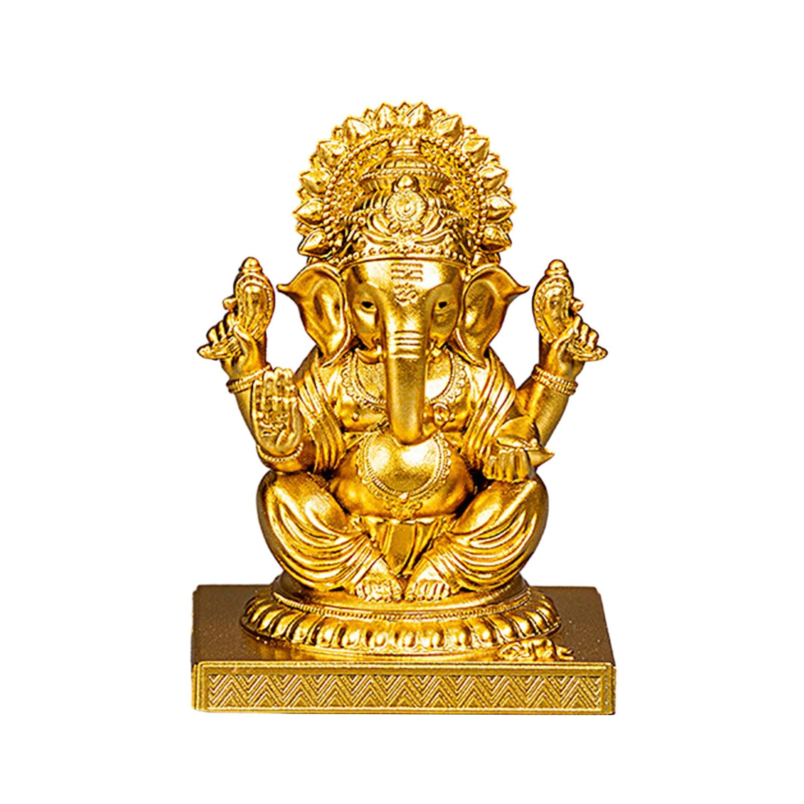 3inch Lord Ganesha Sitting Statue Sculpture Handmade for Living Room Stylish Golden