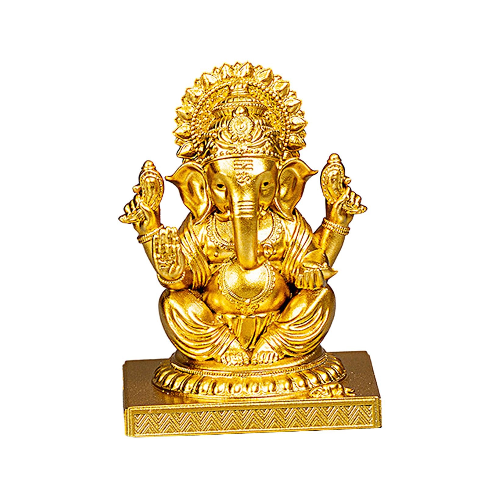 3inch Lord Ganesha Sitting Statue Sculpture Handmade for Living Room Stylish Golden