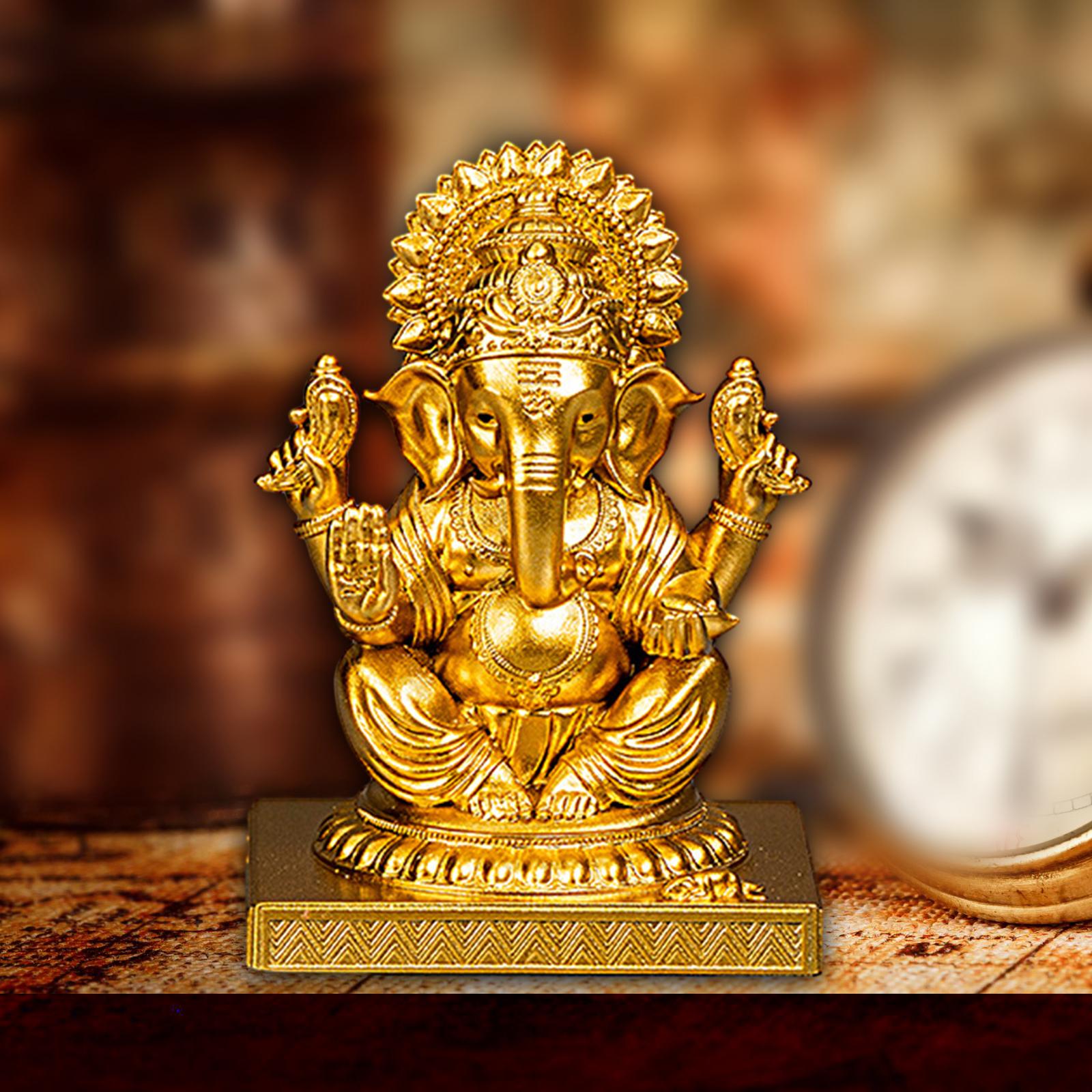 3inch Lord Ganesha Sitting Statue Sculpture Handmade for Living Room Stylish Golden