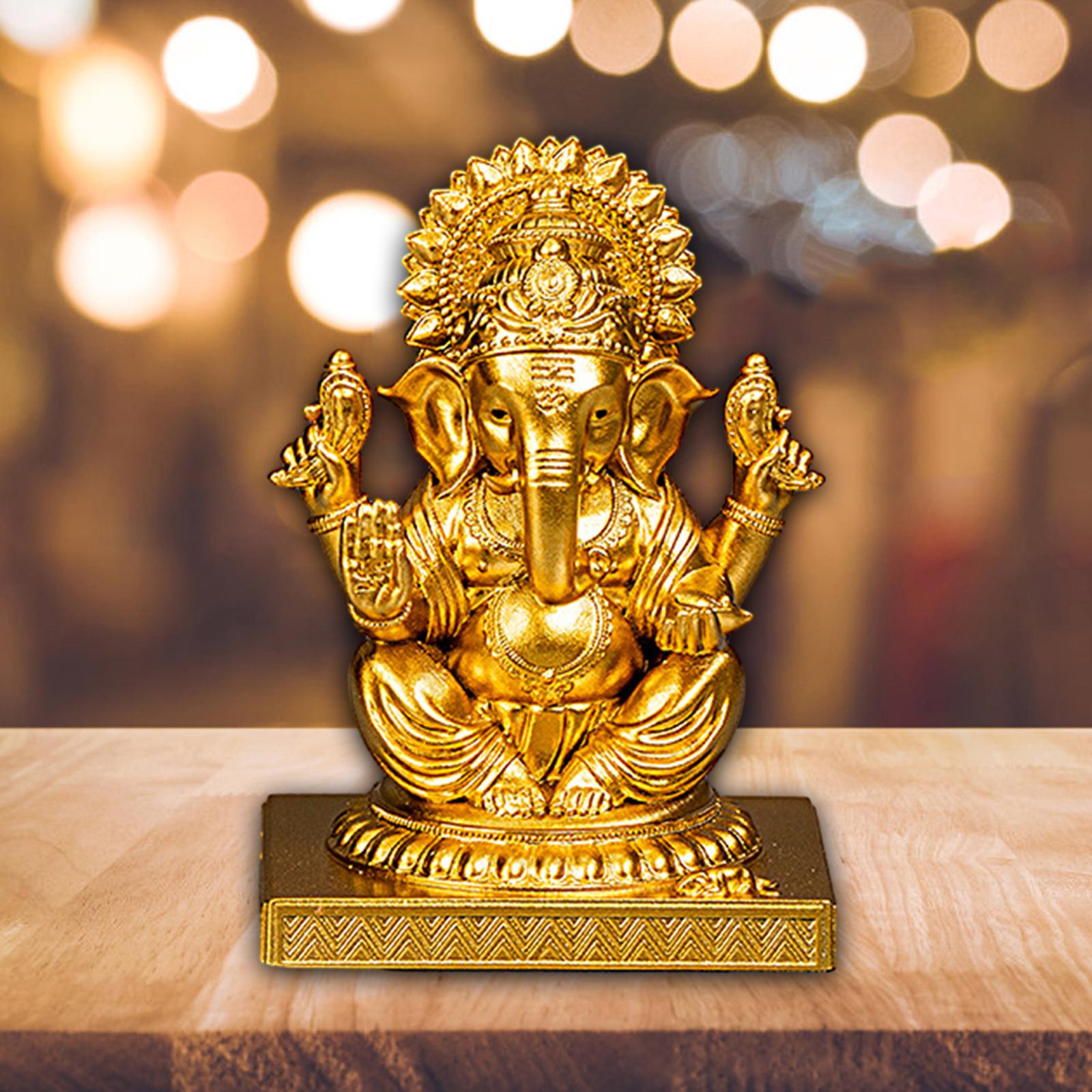 3inch Lord Ganesha Sitting Statue Sculpture Handmade for Living Room Stylish Golden