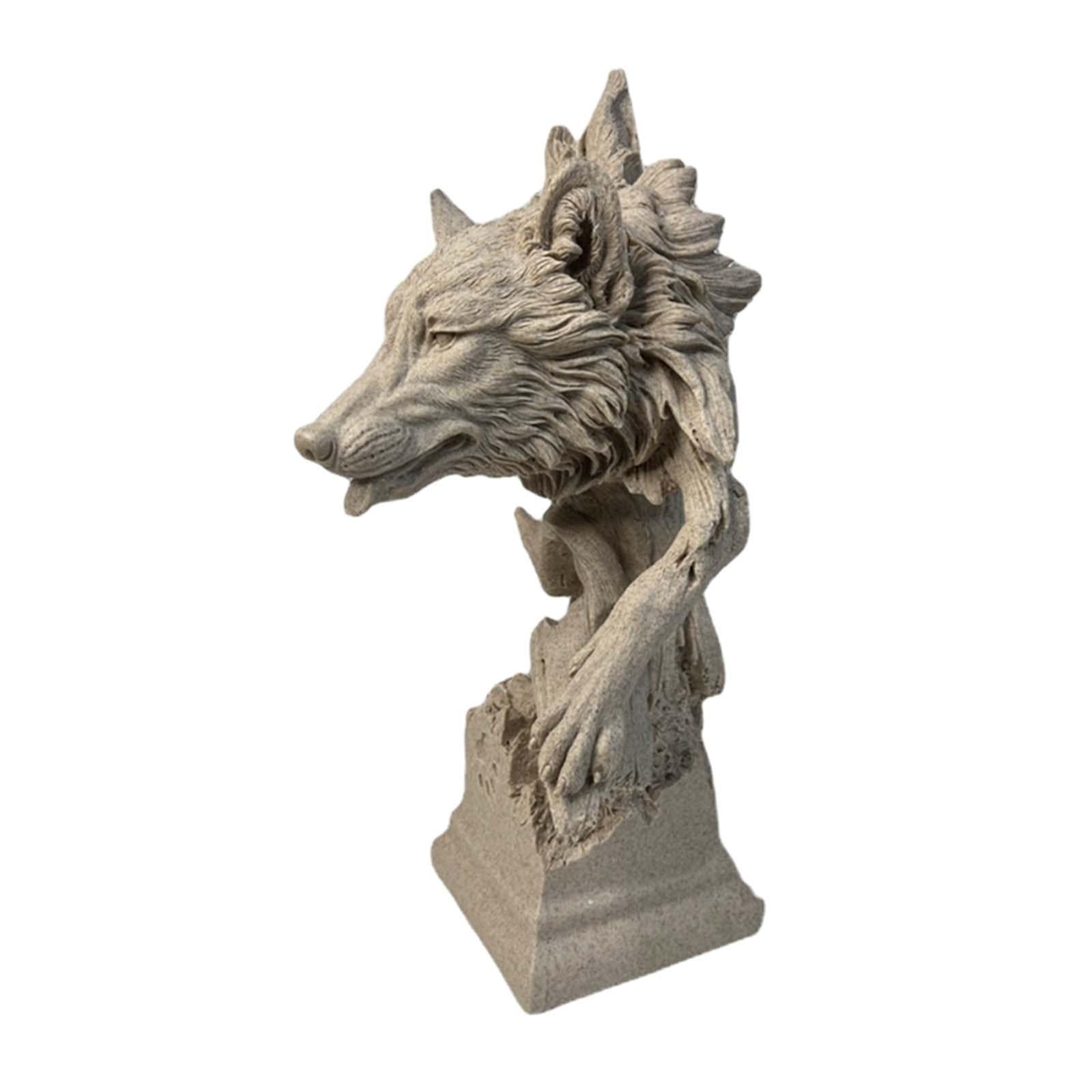 Wolf Head Sculpture Crafts Retro Resin Animal Head for Hotel Bar Living Room L gray