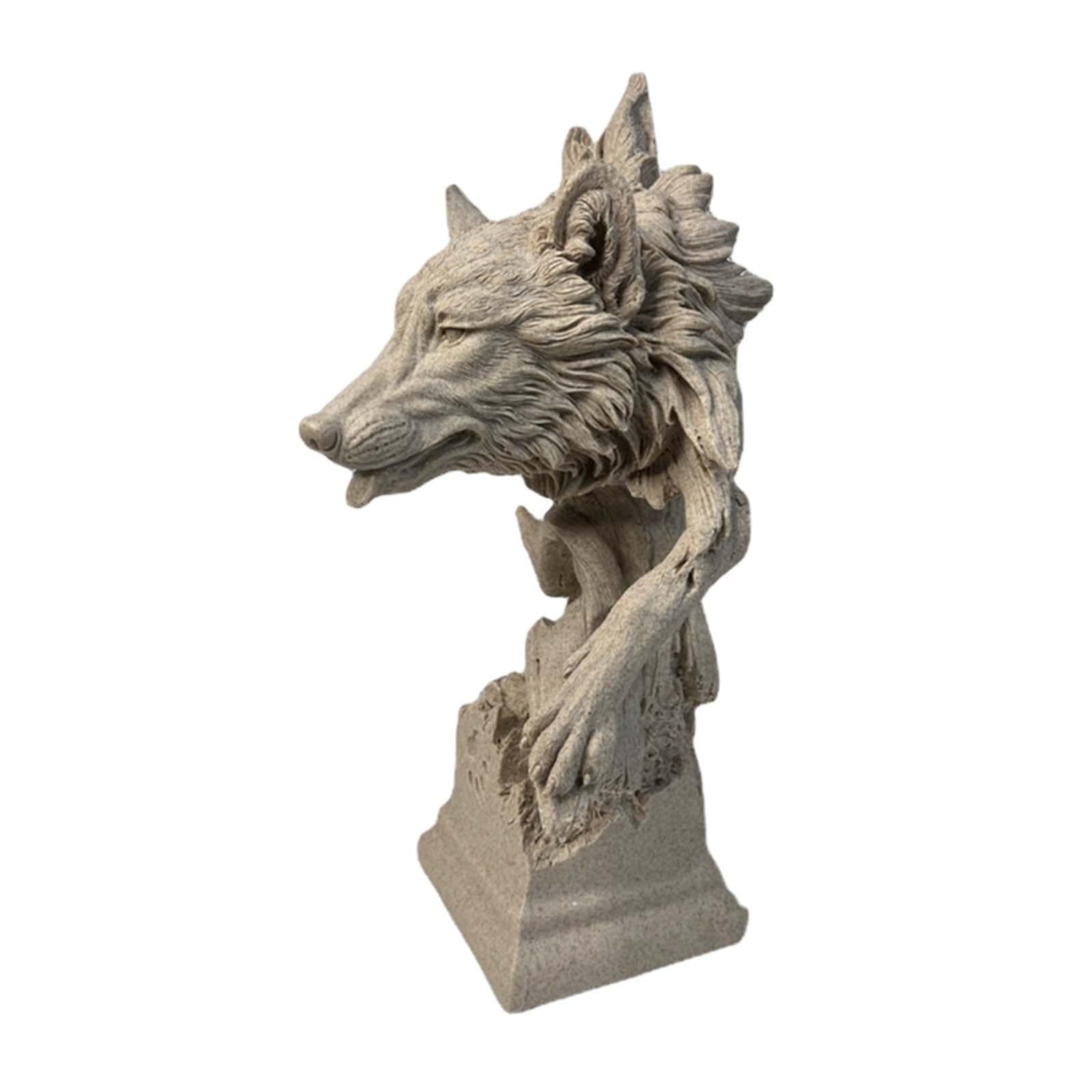Wolf Head Sculpture Crafts Retro Resin Animal Head for Hotel Bar Living Room L gray
