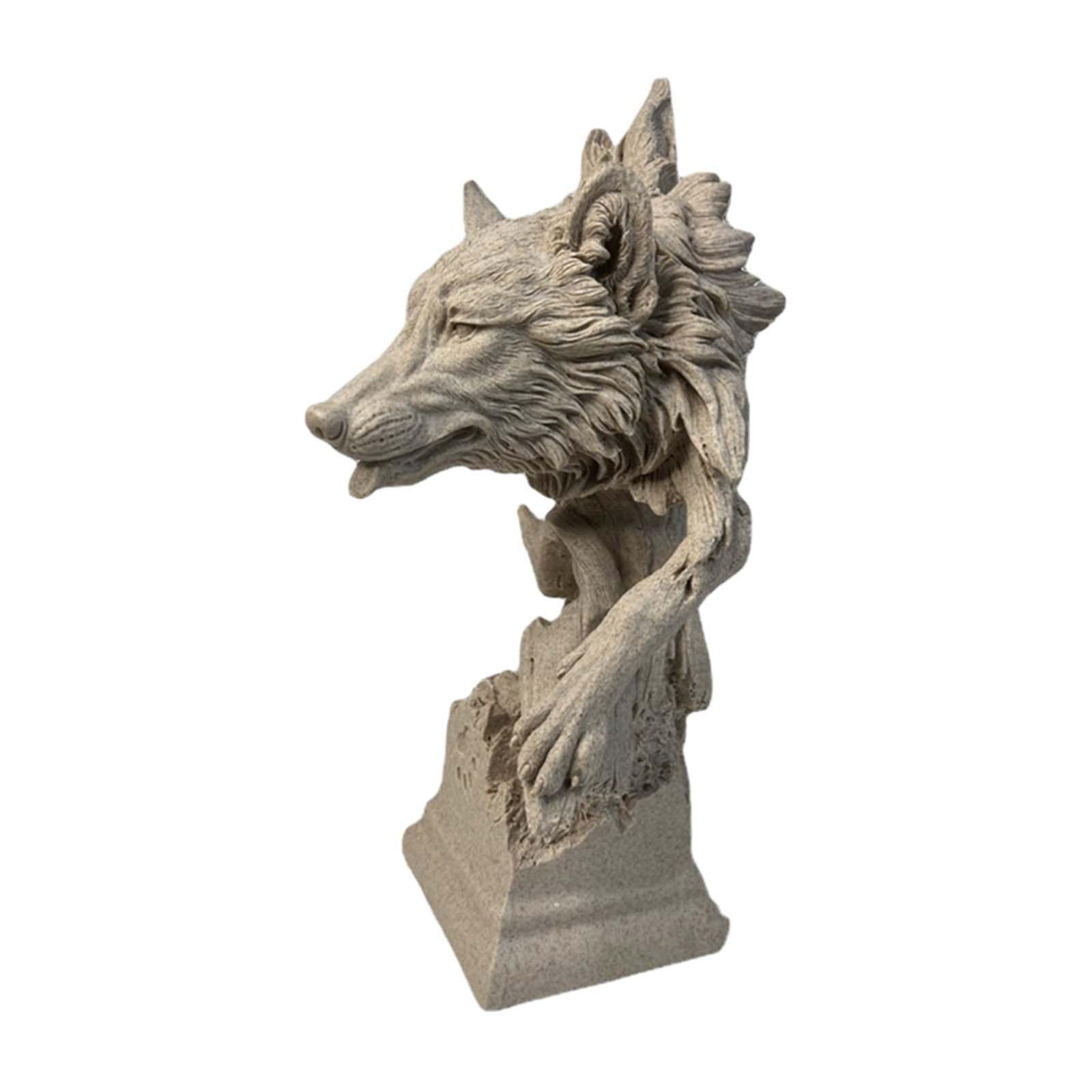 Wolf Head Sculpture Crafts Retro Resin Animal Head for Hotel Bar Living Room L gray