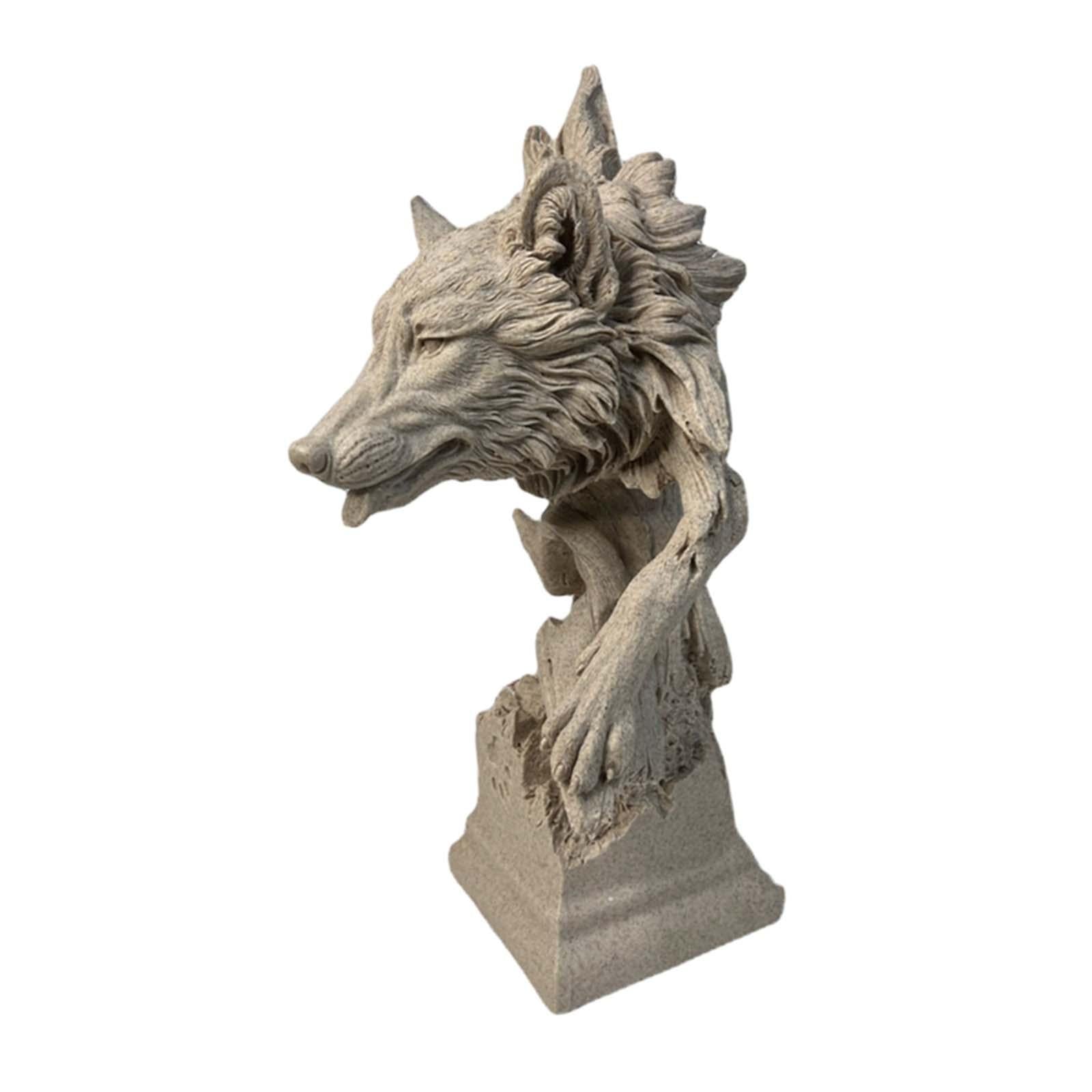 Wolf Head Sculpture Crafts Retro Resin Animal Head for Hotel Bar Living Room L gray