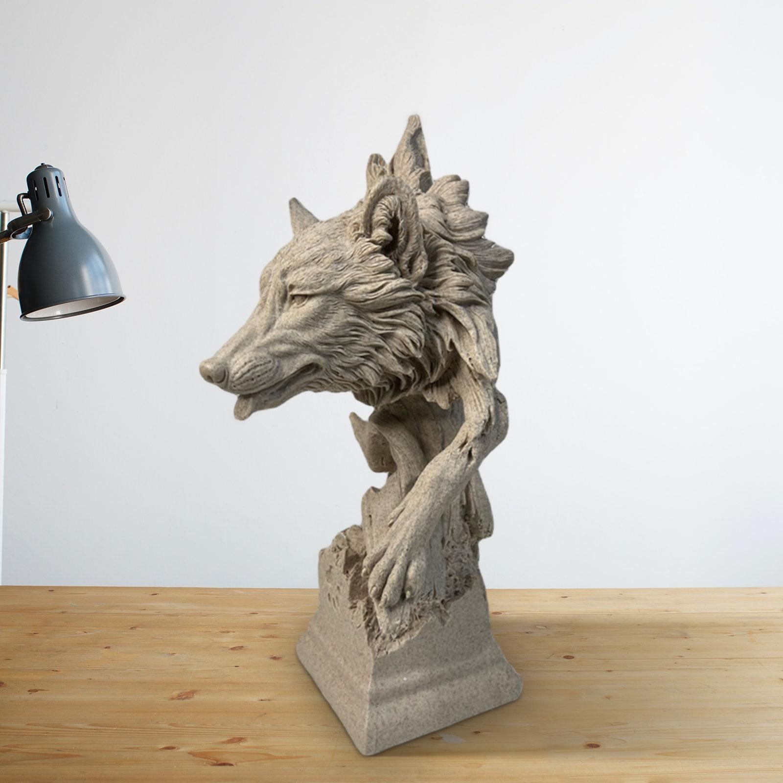 Wolf Head Sculpture Crafts Retro Resin Animal Head for Hotel Bar Living Room L gray