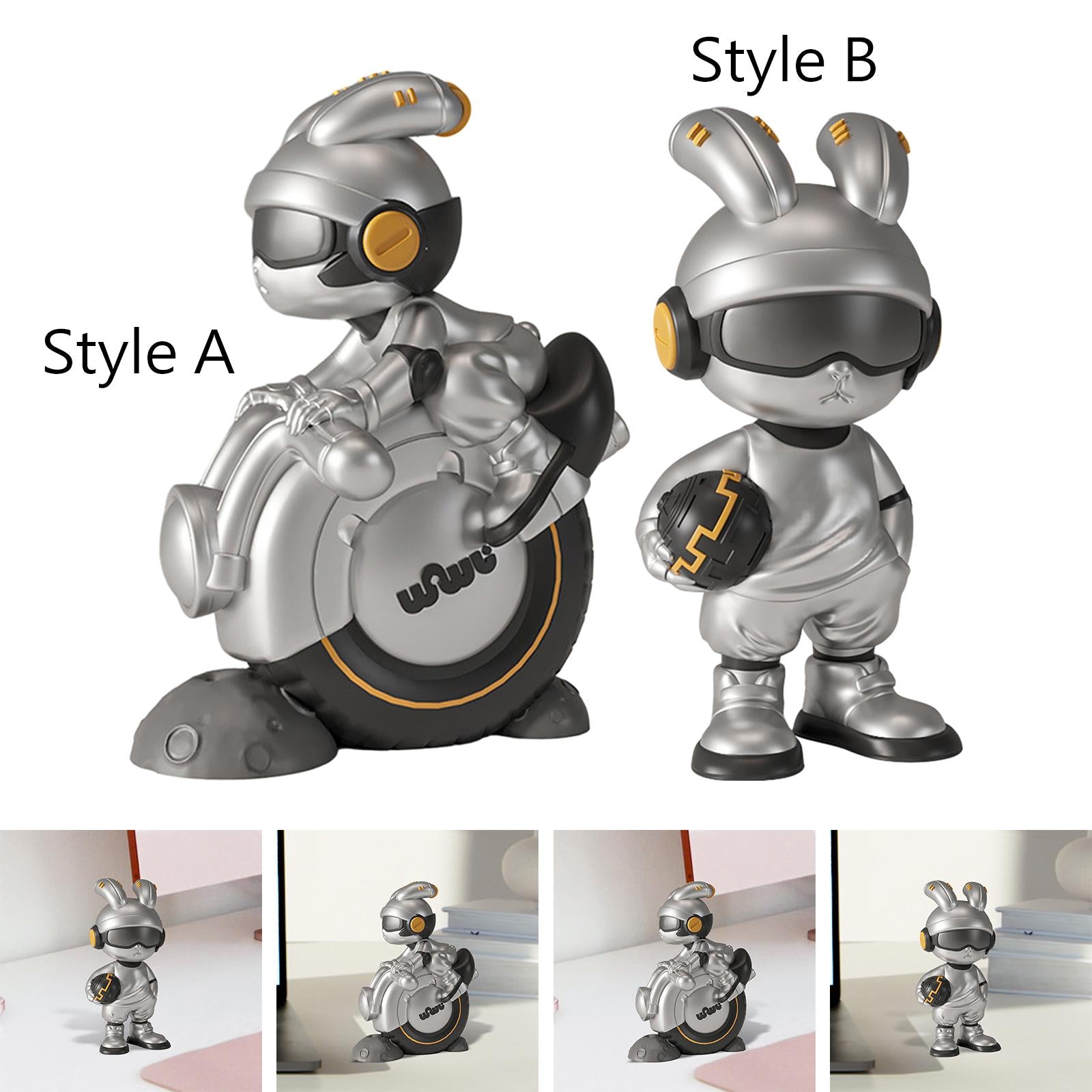 Tech Rabbit Figurine Punk Trendy Desktop Ornament for Office Bedroom Cabinet Style A