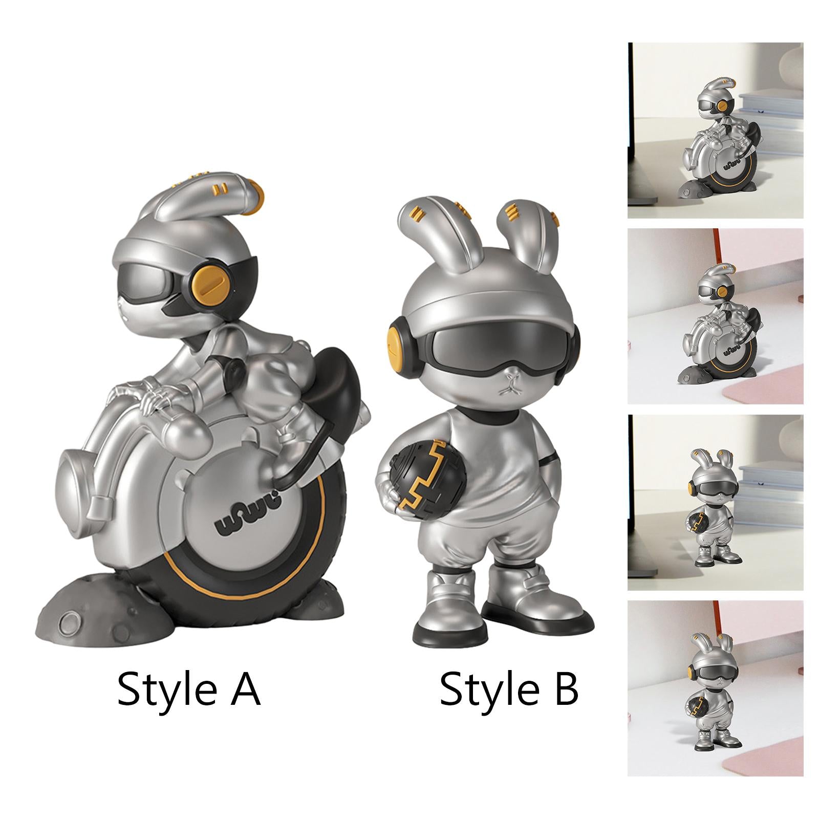 Tech Rabbit Figurine Punk Trendy Desktop Ornament for Office Bedroom Cabinet Style A