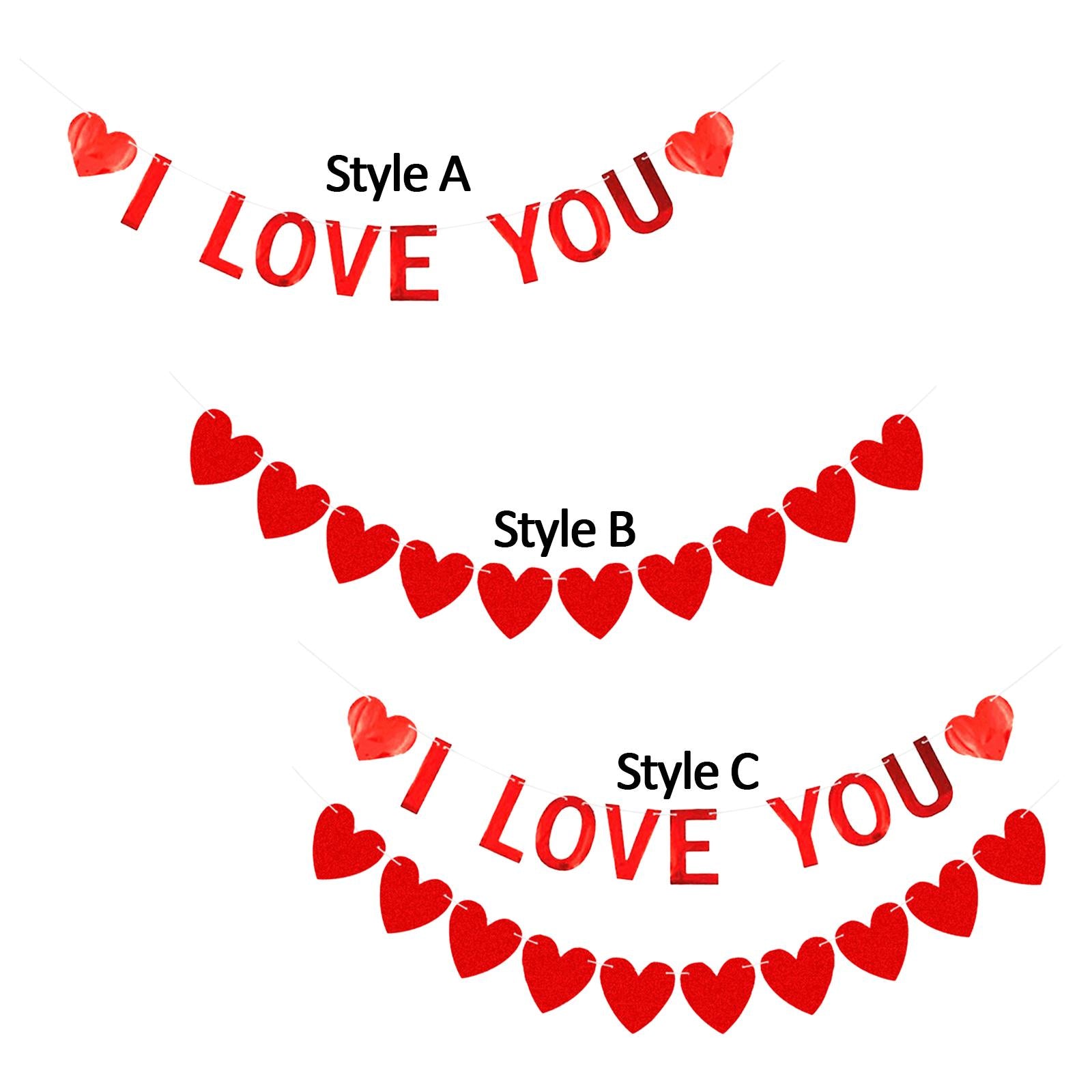 Red Felt Banner Valentines Day Decoration Decorative Garland for Anniversary Style A