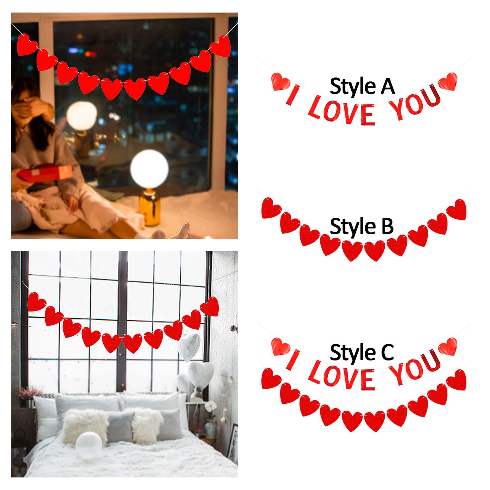 Red Felt Banner Valentines Day Decoration Decorative Garland for Anniversary Style A