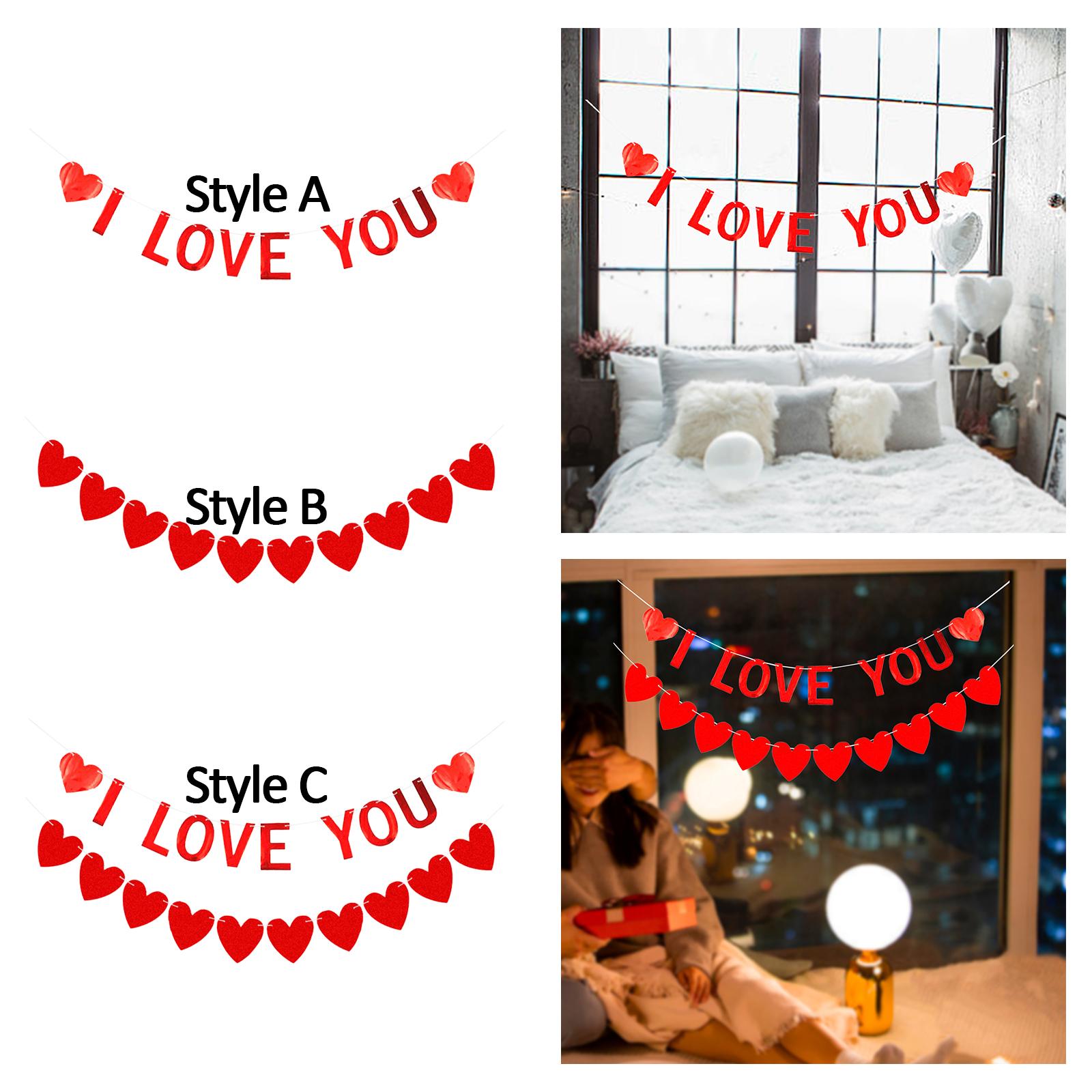 Red Felt Banner Valentines Day Decoration Decorative Garland for Anniversary Style A