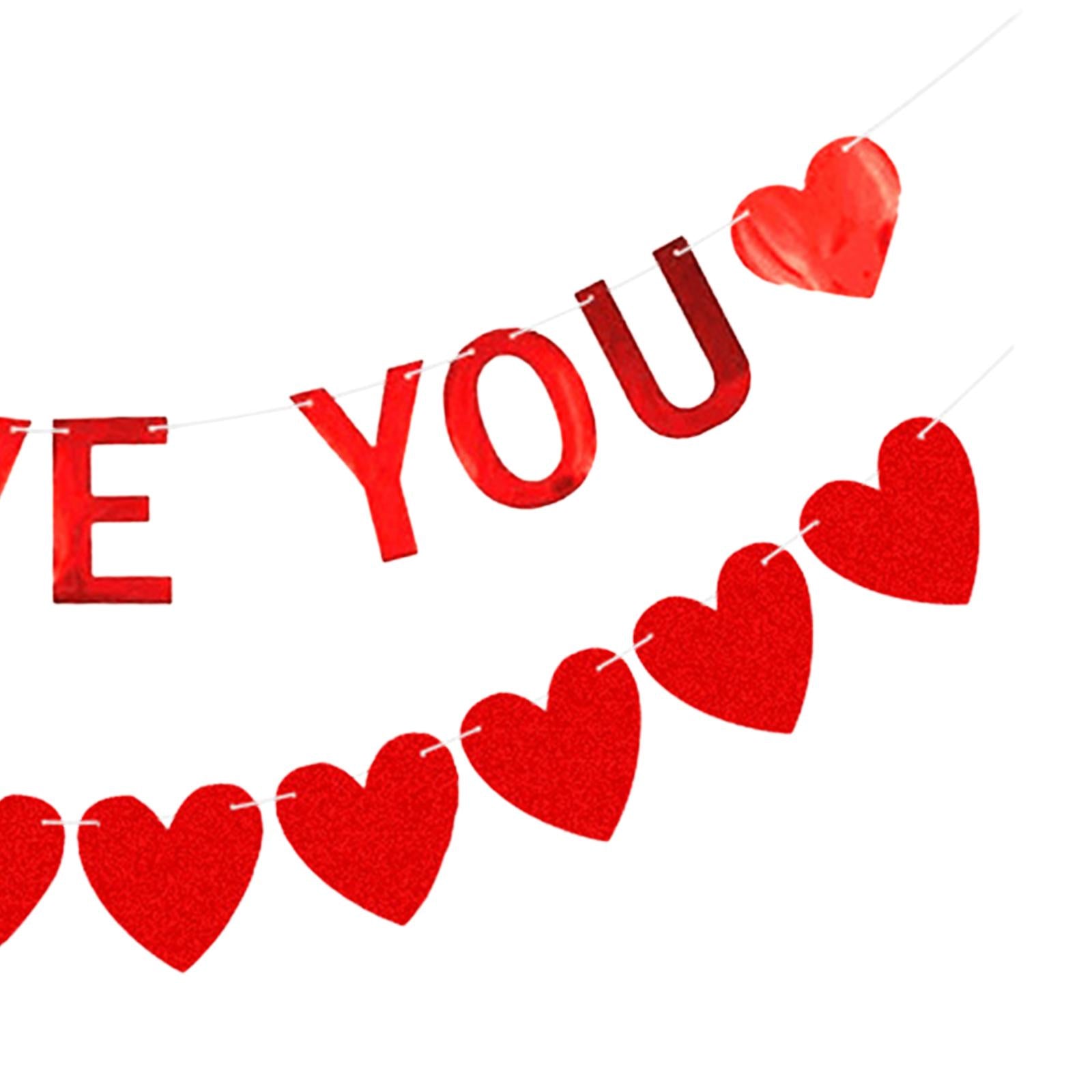 Red Felt Banner Valentines Day Decoration Decorative Garland for Anniversary Style C