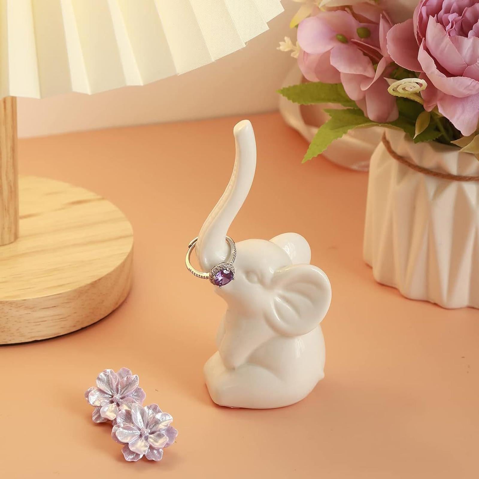 Porcelain Elephant Statue Ring Holder 1.77x4.72inch for Weddings Lightweight