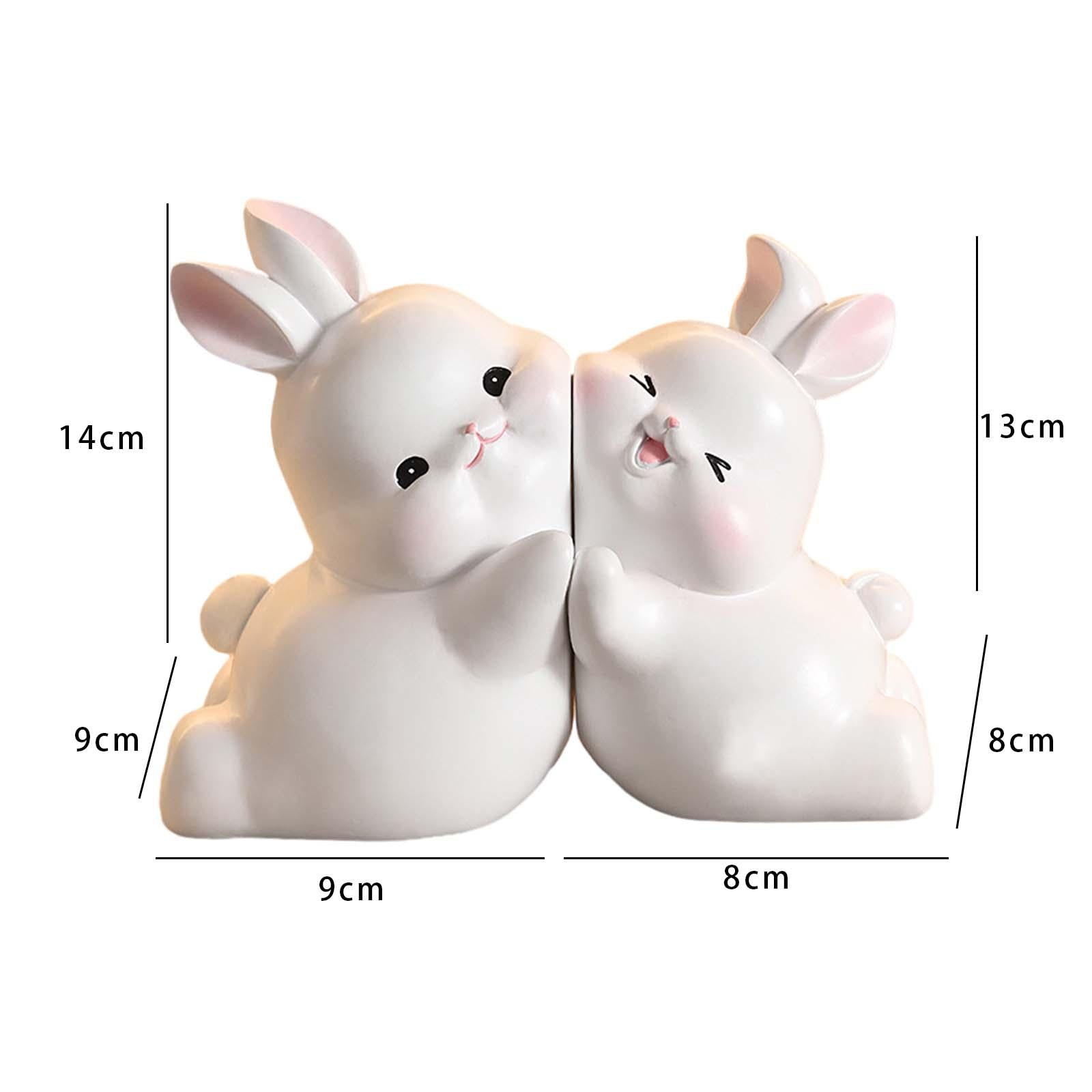 Rabbit Bookends Sculptures Cute Kids Bookends for Shelves Kids Rooms Cabinet white