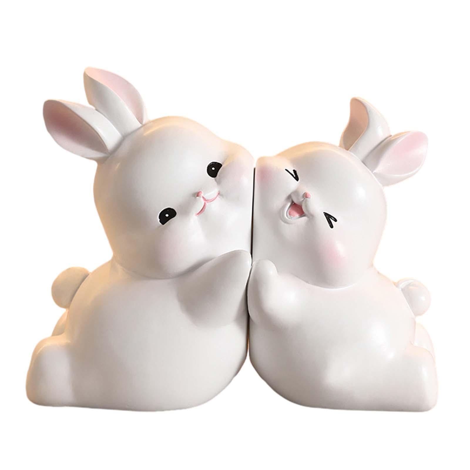 Rabbit Bookends Sculptures Cute Kids Bookends for Shelves Kids Rooms Cabinet white