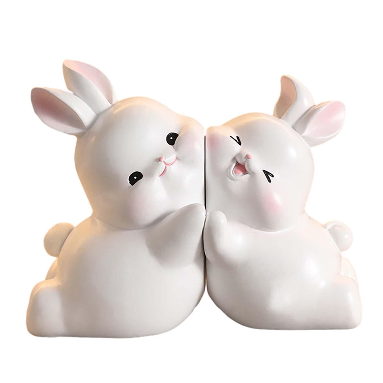 Rabbit Bookends Sculptures Cute Kids Bookends for Shelves Kids Rooms Cabinet white