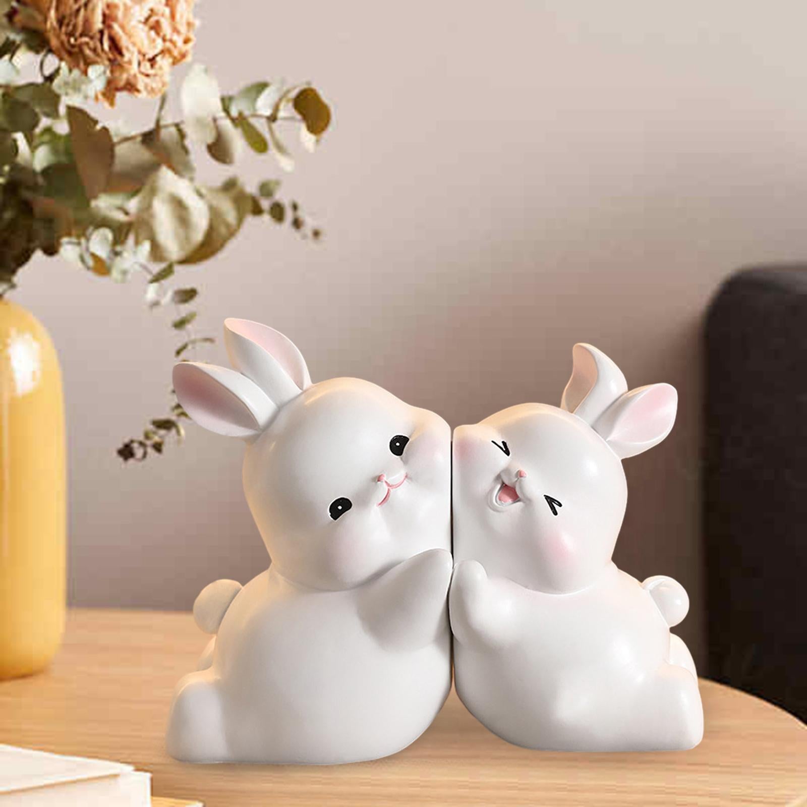 Rabbit Bookends Sculptures Cute Kids Bookends for Shelves Kids Rooms Cabinet white