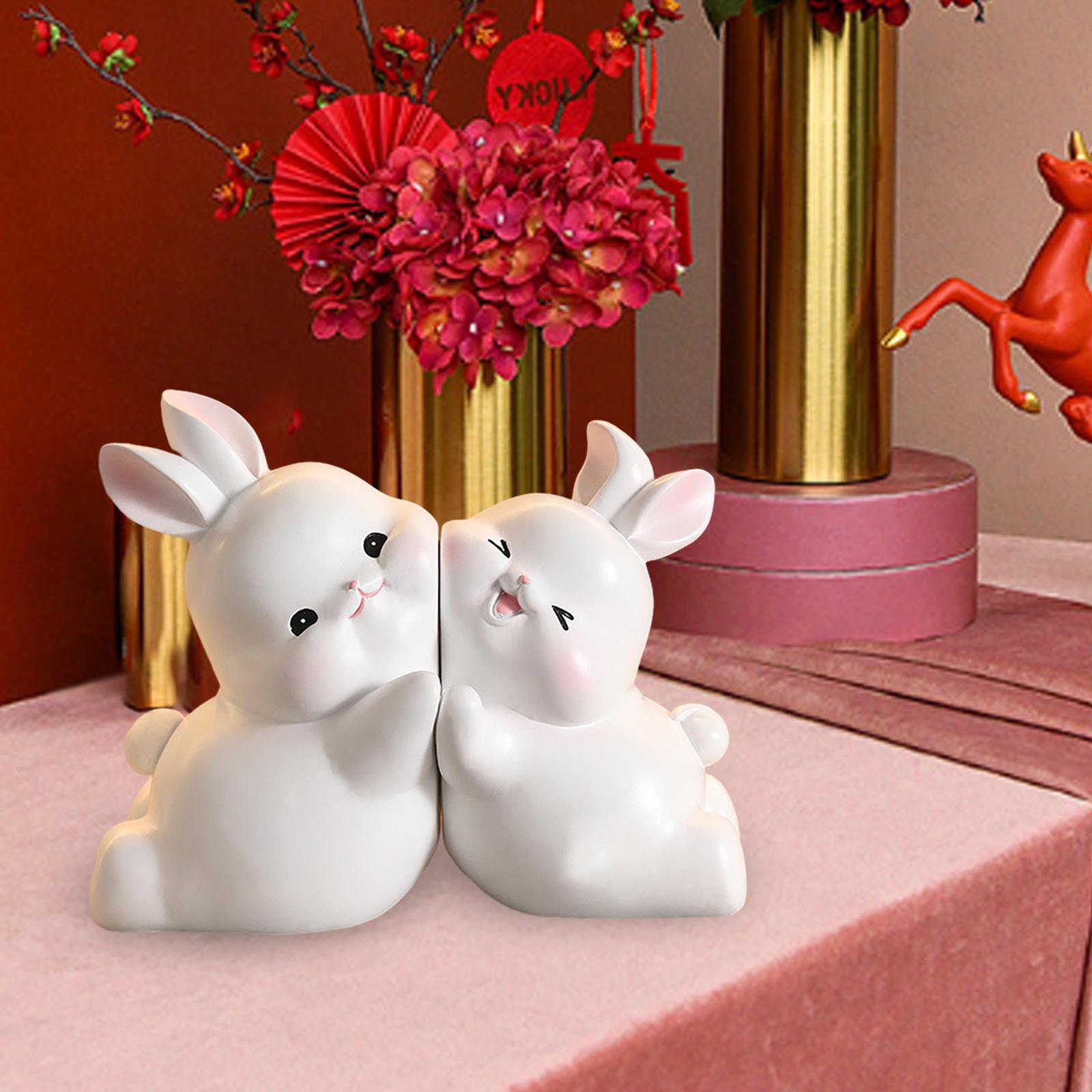 Rabbit Bookends Sculptures Cute Kids Bookends for Shelves Kids Rooms Cabinet white