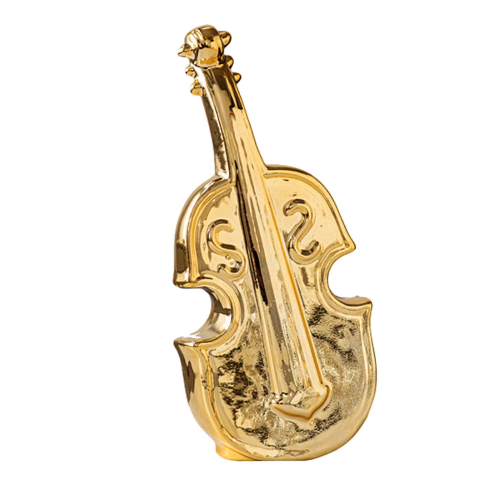 Violin Sculpture Ceramic Novelty Modern Statue for Bedroom Living Room Shelf Gold