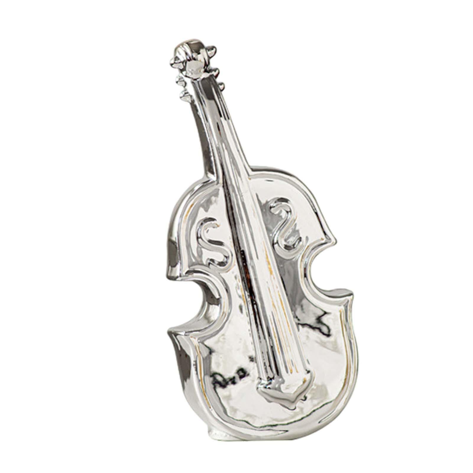 Violin Sculpture Ceramic Novelty Modern Statue for Bedroom Living Room Shelf Silver