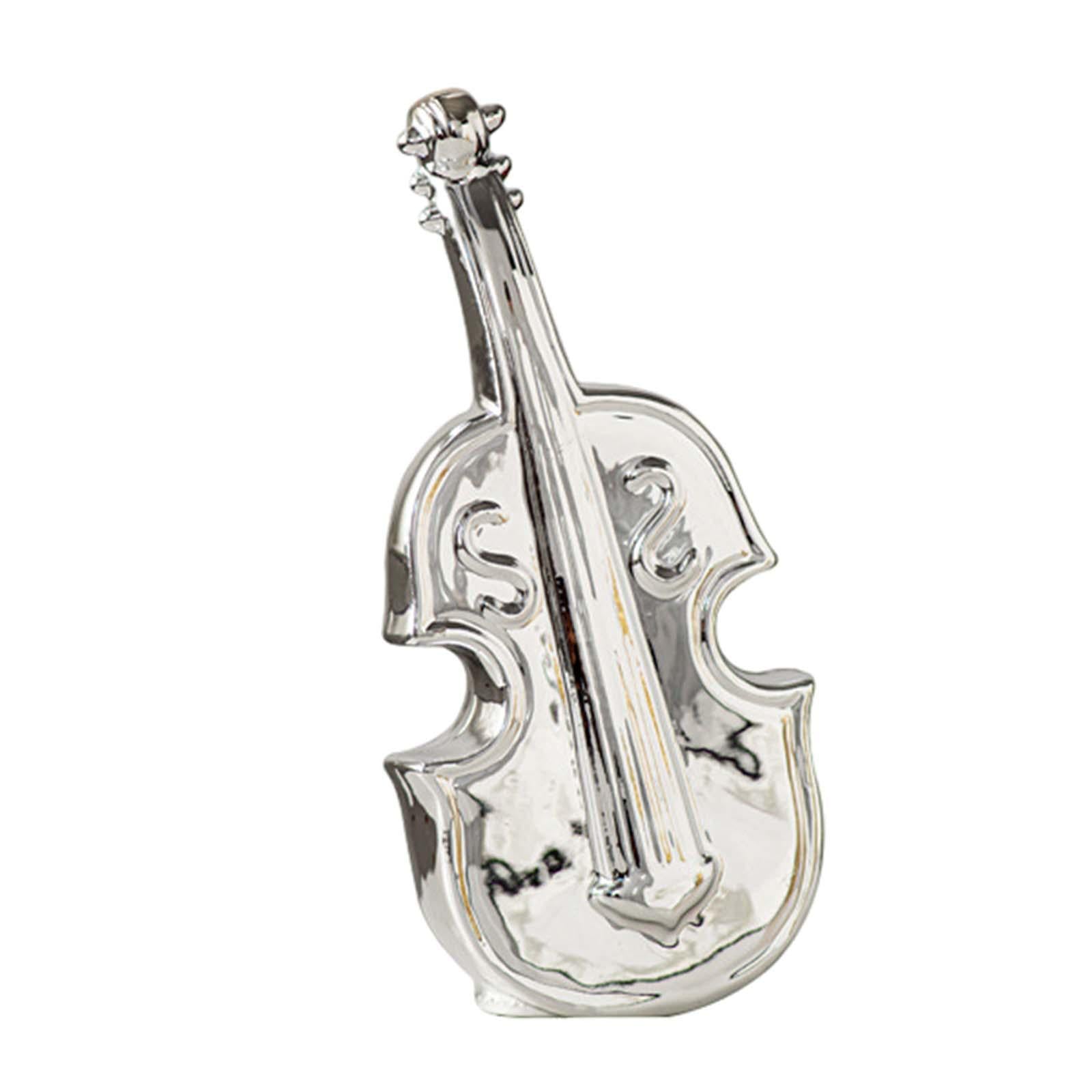 Violin Sculpture Ceramic Novelty Modern Statue for Bedroom Living Room Shelf Silver