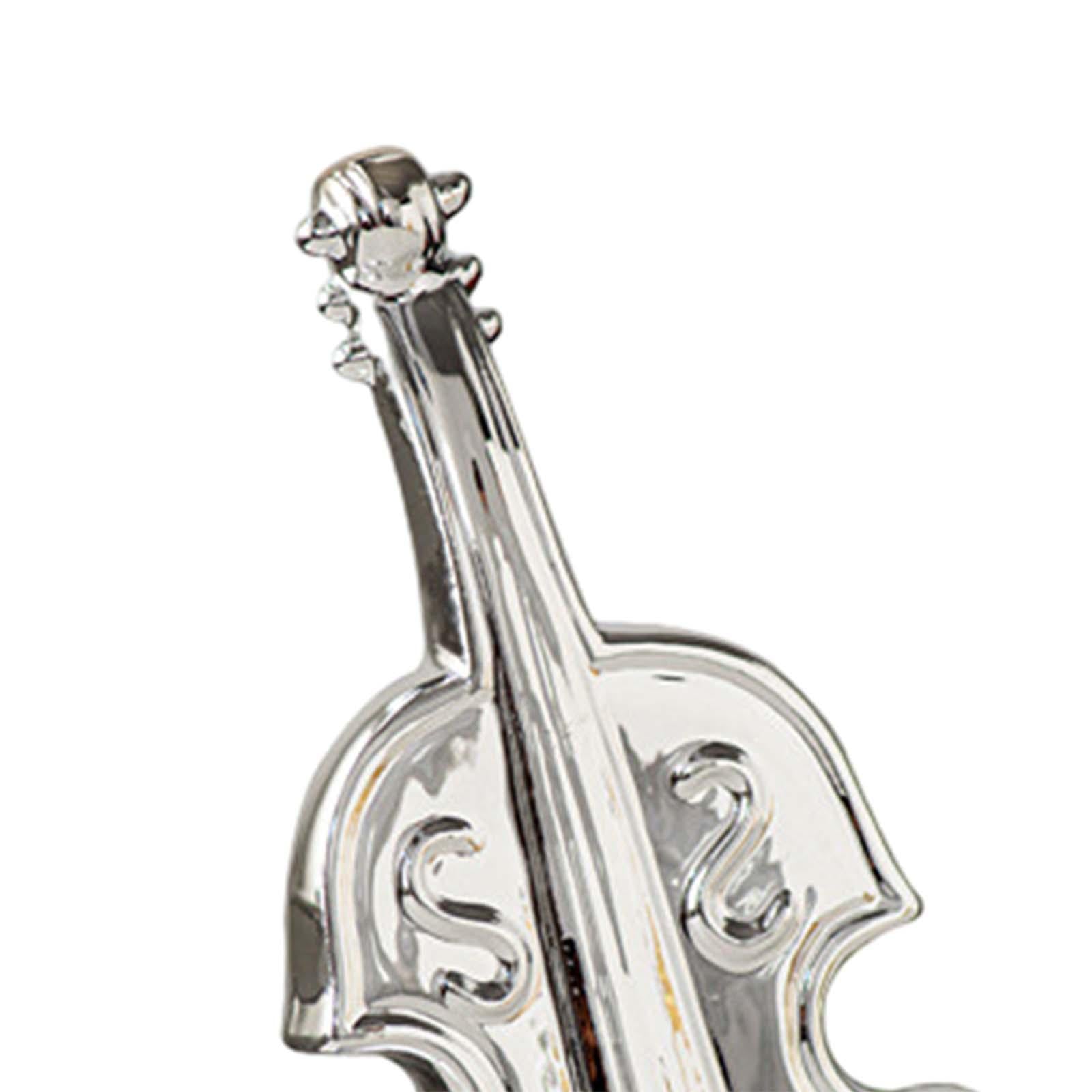 Violin Sculpture Ceramic Novelty Modern Statue for Bedroom Living Room Shelf Silver