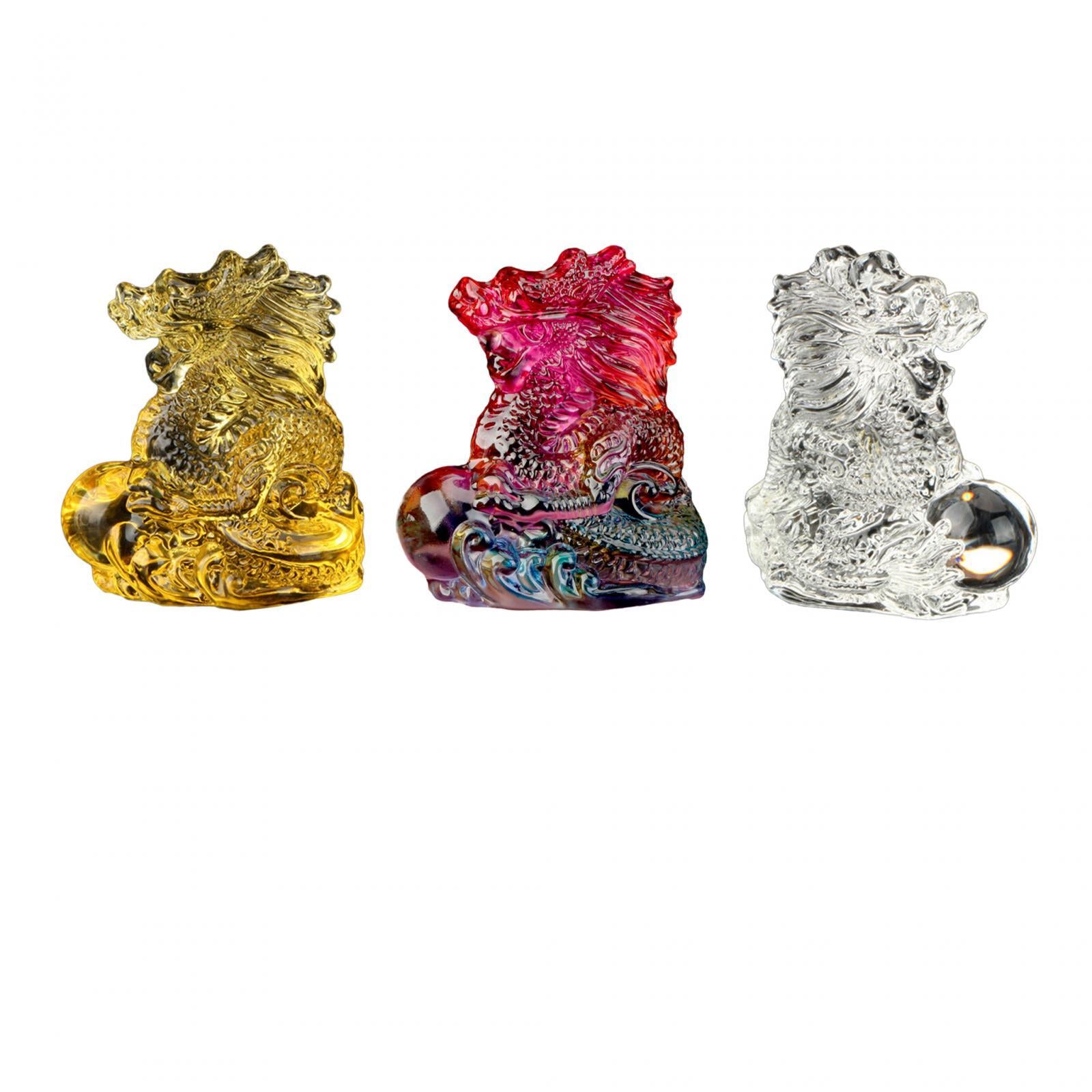 Chinese Dragon Statue Art Crystal Dragons Figurine for Home Decor Office Car Gold
