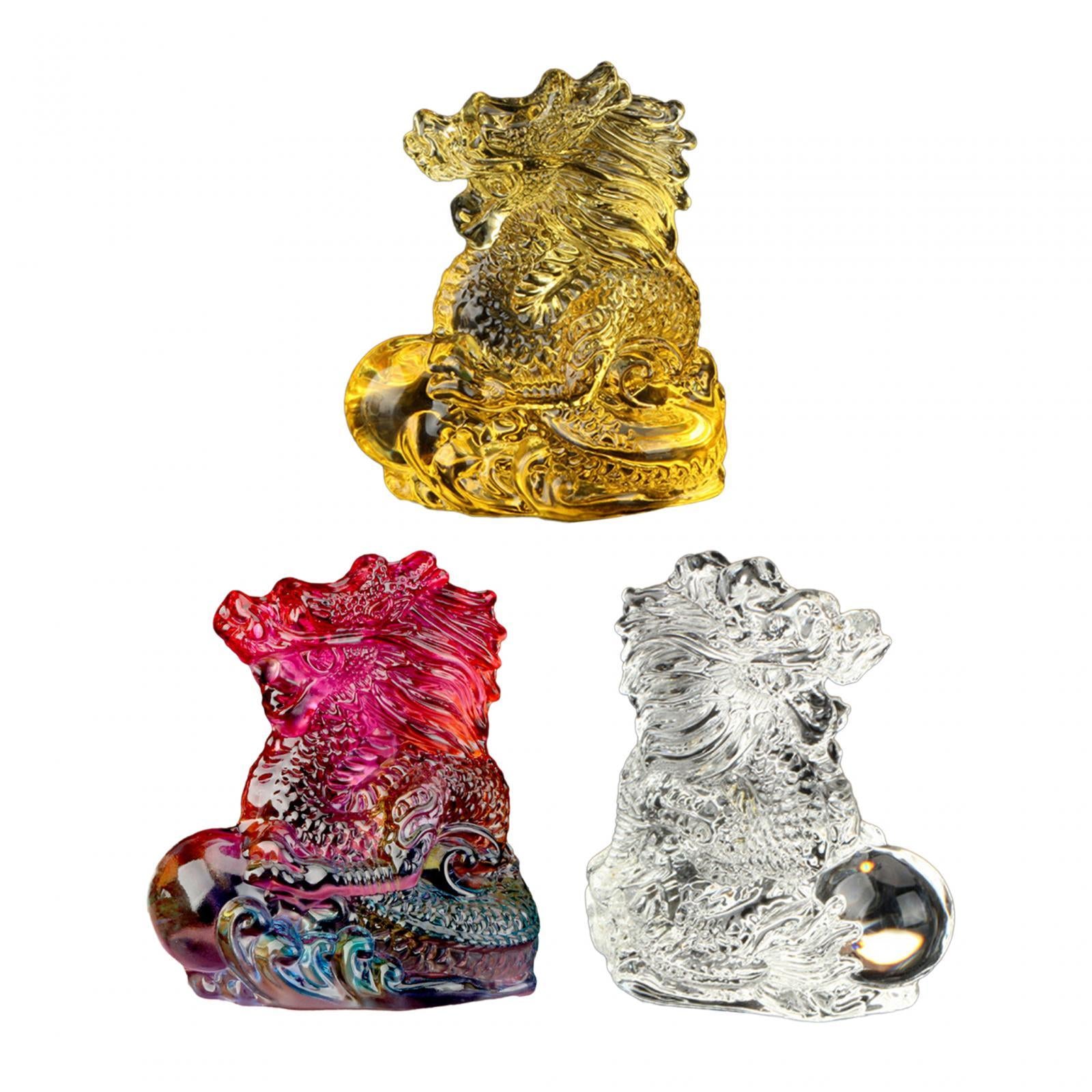 Chinese Dragon Statue Art Crystal Dragons Figurine for Home Decor Office Car Gold