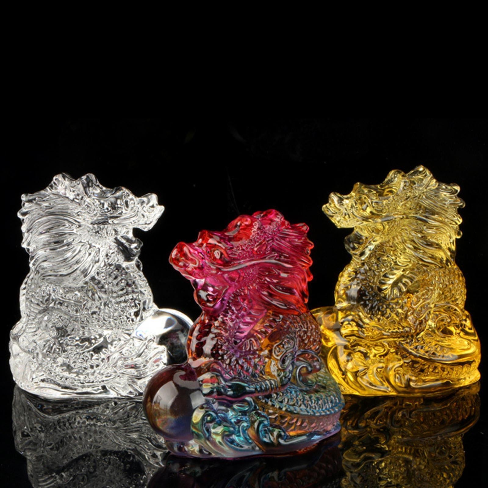 Chinese Dragon Statue Art Crystal Dragons Figurine for Home Decor Office Car Gold