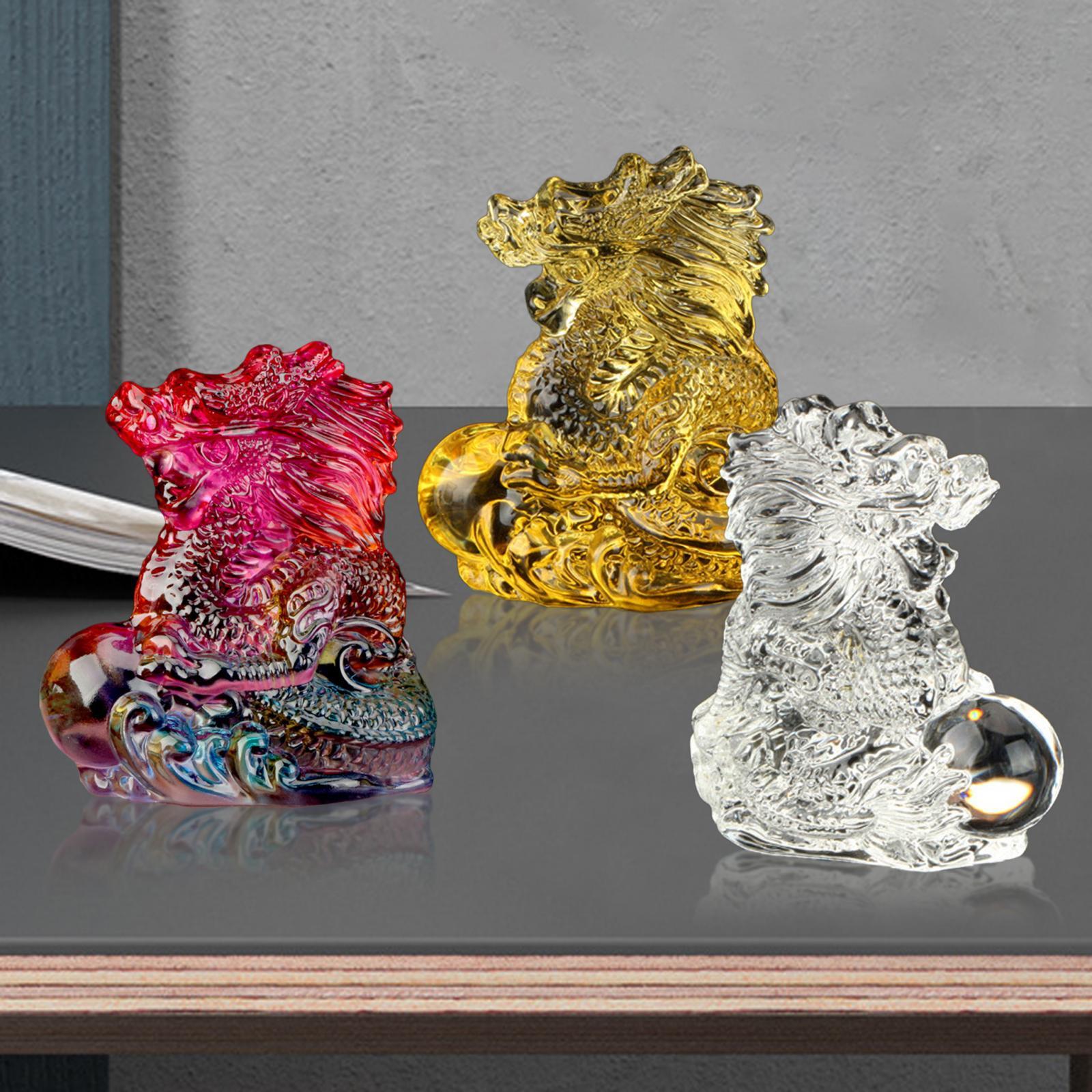 Chinese Dragon Statue Art Crystal Dragons Figurine for Home Decor Office Car Gold