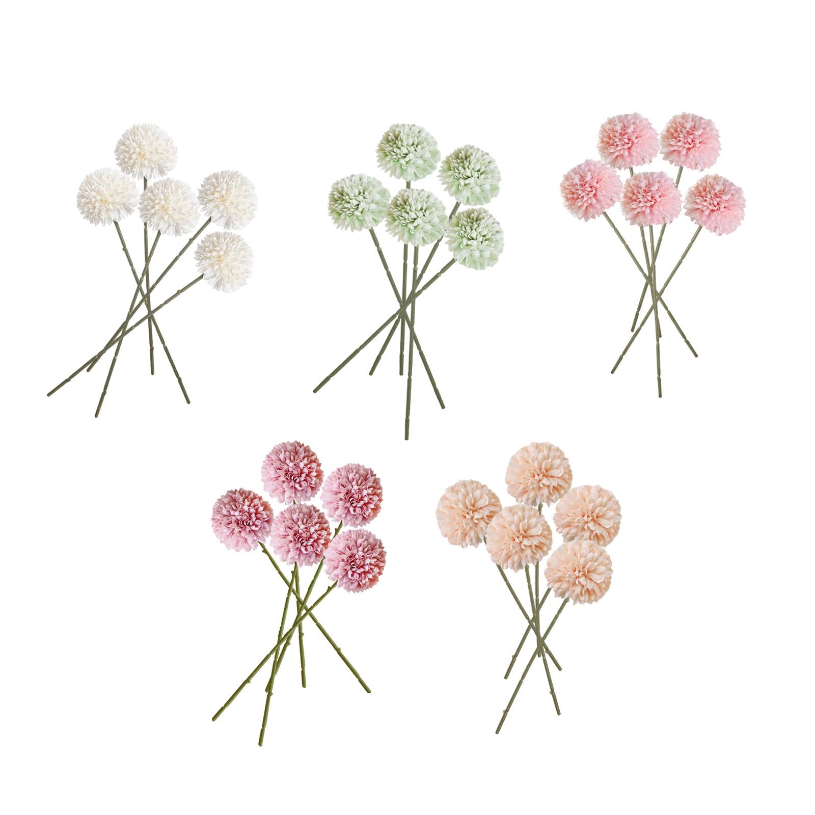 5x Artificial Fake Flower Silk Chrysanthemum Ball for Table House Decoration White