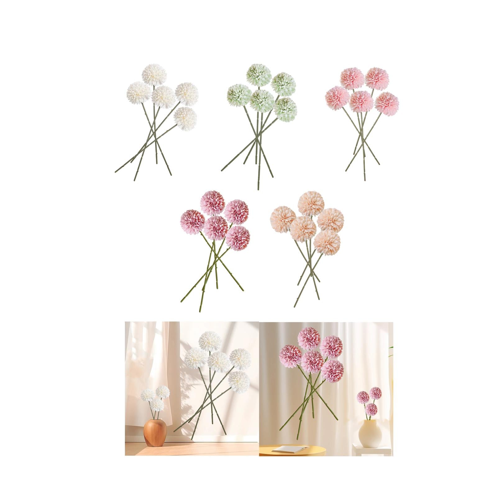 5x Artificial Fake Flower Silk Chrysanthemum Ball for Table House Decoration White