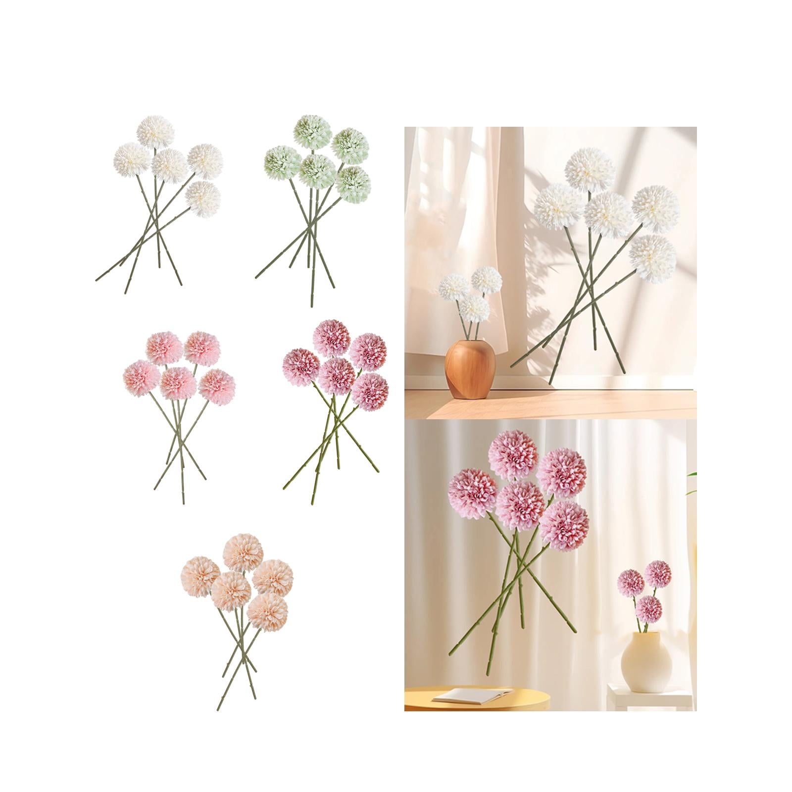5x Artificial Fake Flower Silk Chrysanthemum Ball for Table House Decoration White