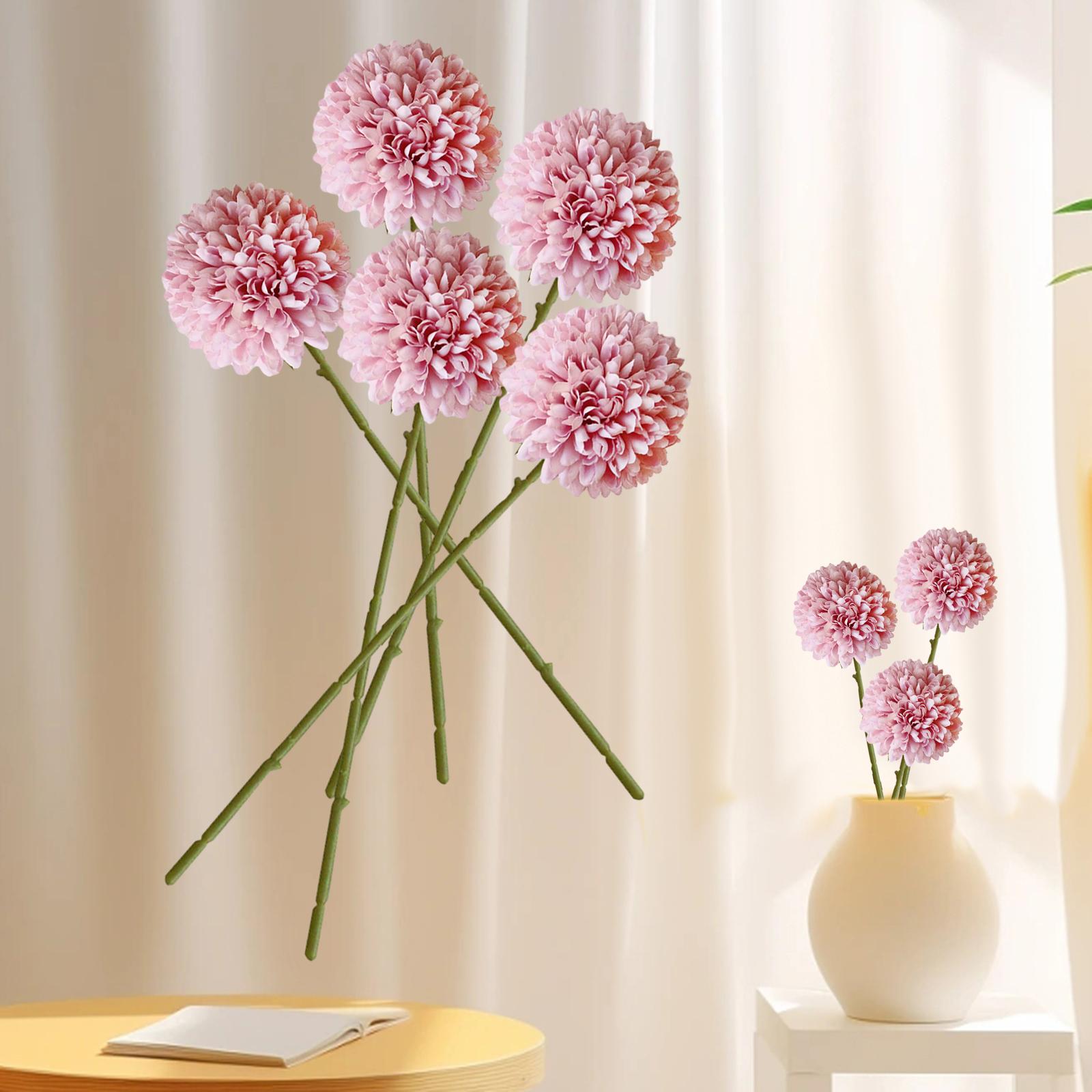 5x Artificial Fake Flower Silk Chrysanthemum Ball for Table House Decoration Purple Pink