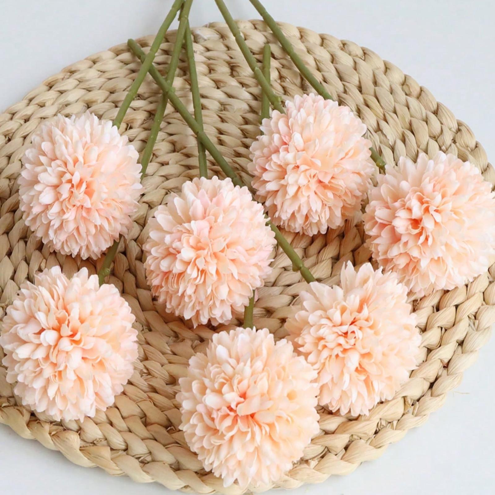 5x Artificial Fake Flower Silk Chrysanthemum Ball for Table House Decoration Champagne