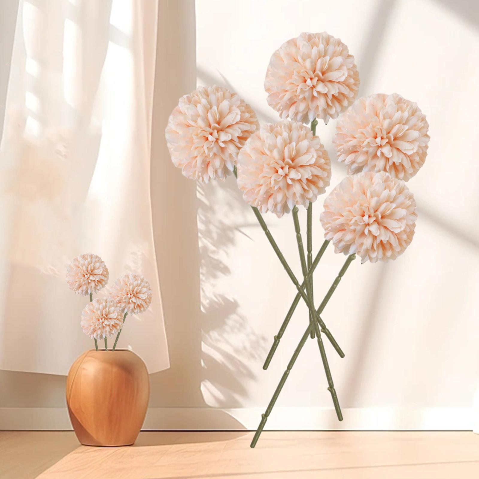 5x Artificial Fake Flower Silk Chrysanthemum Ball for Table House Decoration Champagne