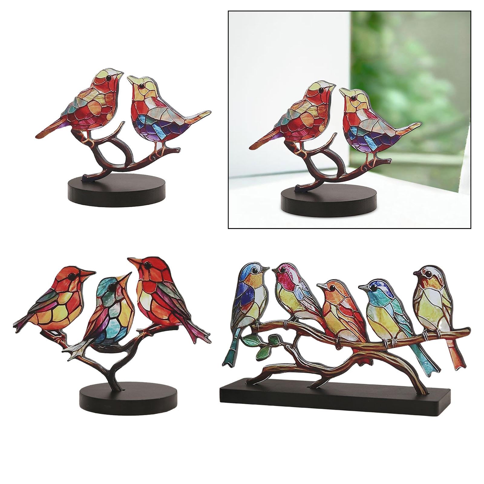 Birds on Branch Tabletop Ornament Bird Statue for Bedroom Entrance Fireplace 2 Birds