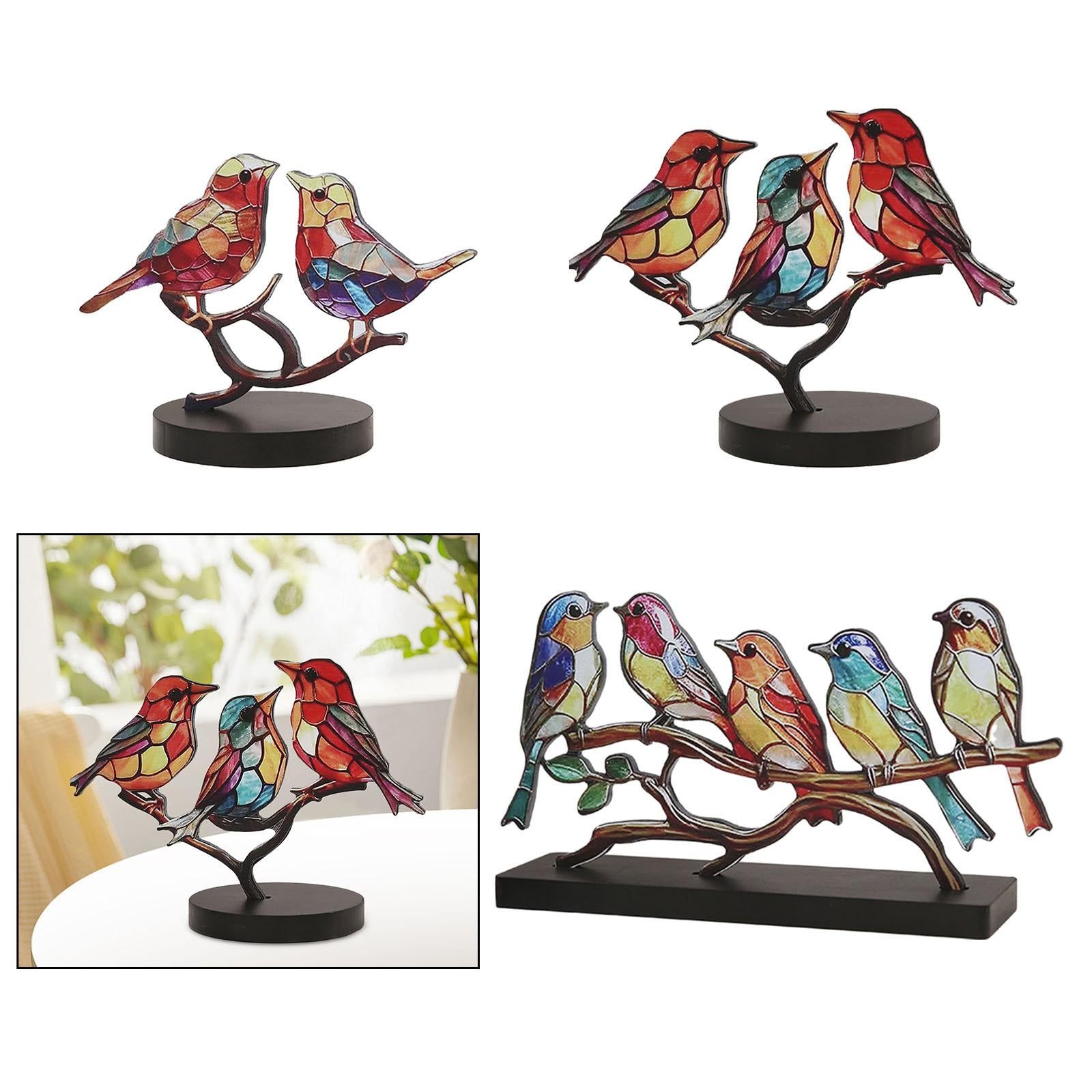 Birds on Branch Tabletop Ornament Bird Statue for Bedroom Entrance Fireplace 2 Birds