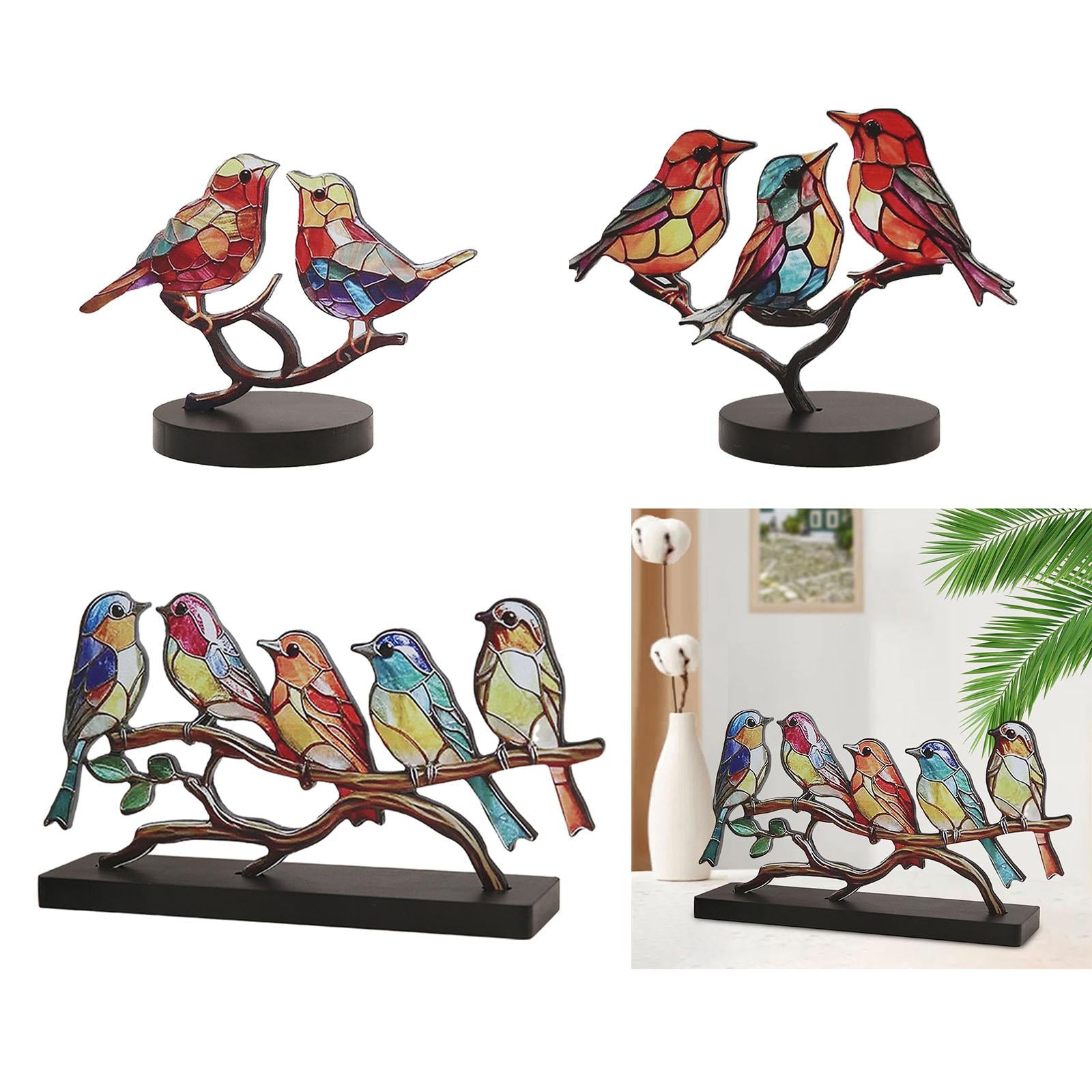 Birds on Branch Tabletop Ornament Bird Statue for Bedroom Entrance Fireplace 2 Birds