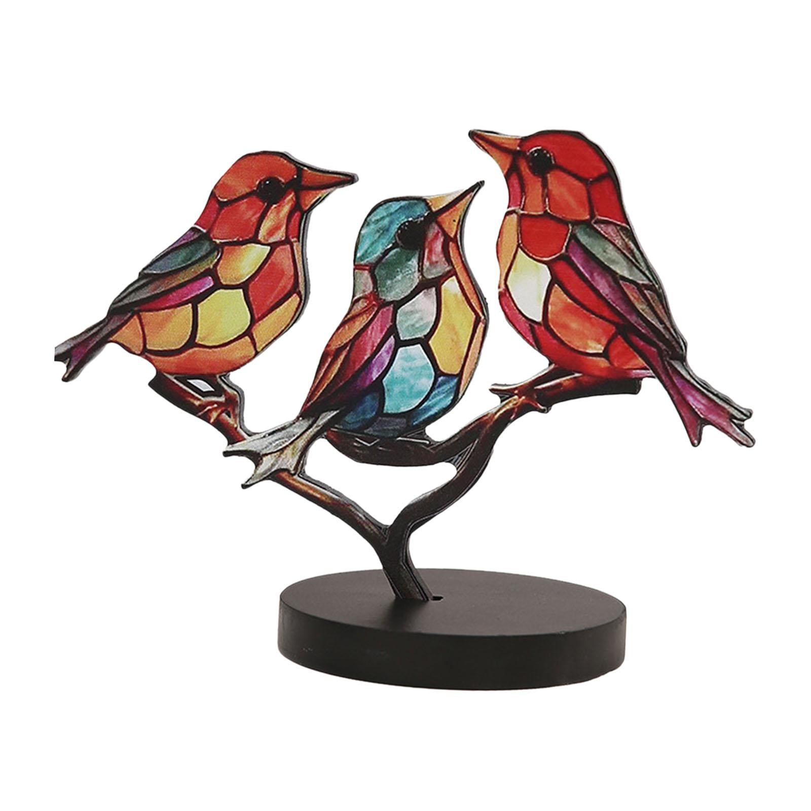 Birds on Branch Tabletop Ornament Bird Statue for Bedroom Entrance Fireplace 3 Birds