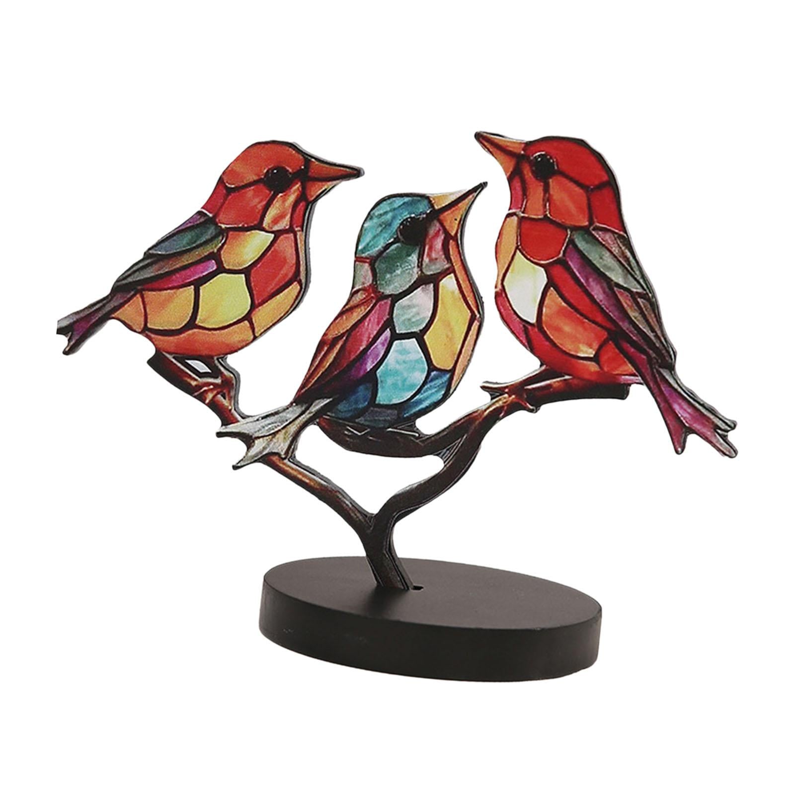 Birds on Branch Tabletop Ornament Bird Statue for Bedroom Entrance Fireplace 3 Birds