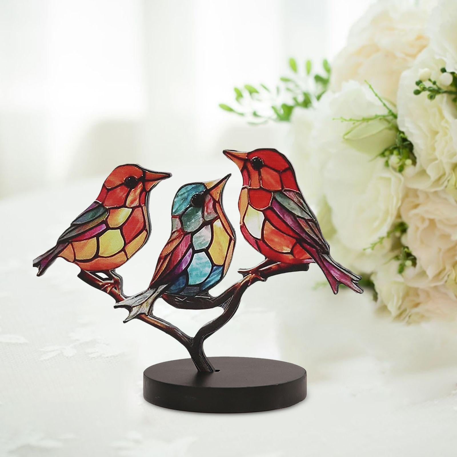 Birds on Branch Tabletop Ornament Bird Statue for Bedroom Entrance Fireplace 3 Birds