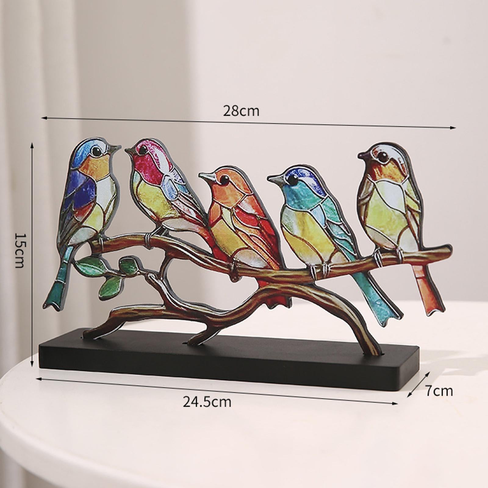 Birds on Branch Tabletop Ornament Bird Statue for Bedroom Entrance Fireplace 5 Birds