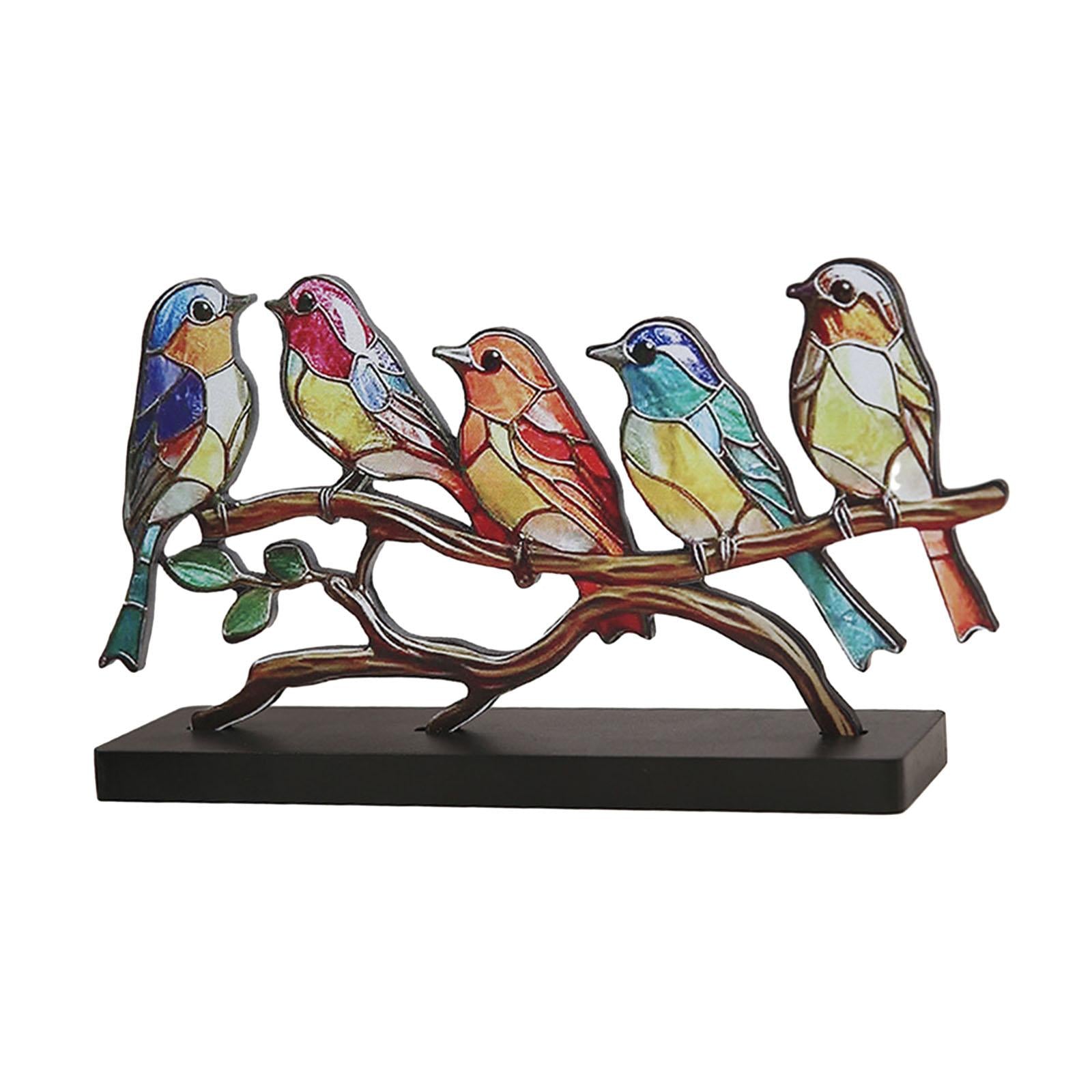Birds on Branch Tabletop Ornament Bird Statue for Bedroom Entrance Fireplace 5 Birds