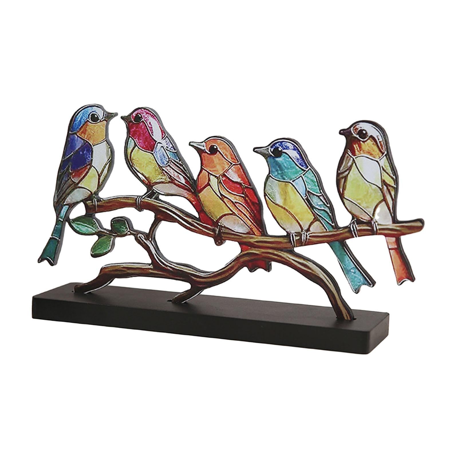 Birds on Branch Tabletop Ornament Bird Statue for Bedroom Entrance Fireplace 5 Birds