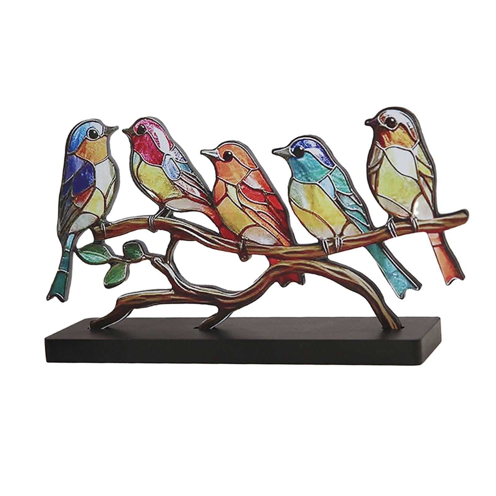 Birds on Branch Tabletop Ornament Bird Statue for Bedroom Entrance Fireplace 5 Birds