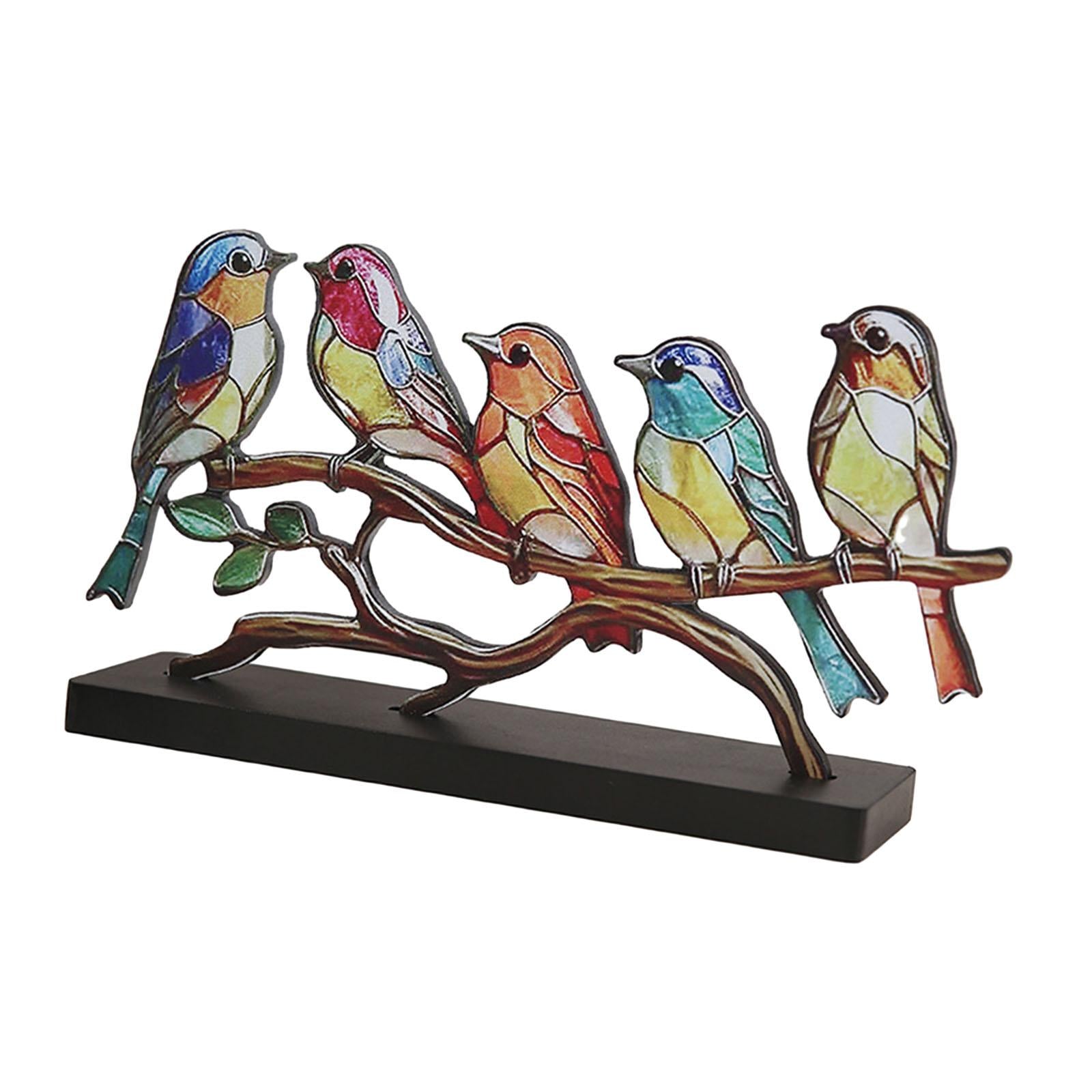 Birds on Branch Tabletop Ornament Bird Statue for Bedroom Entrance Fireplace 5 Birds